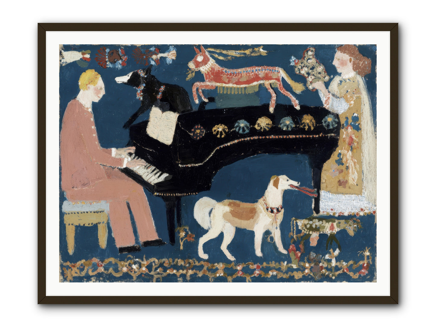 Playing Piano with wolves -- Framed Print - Black 48x36