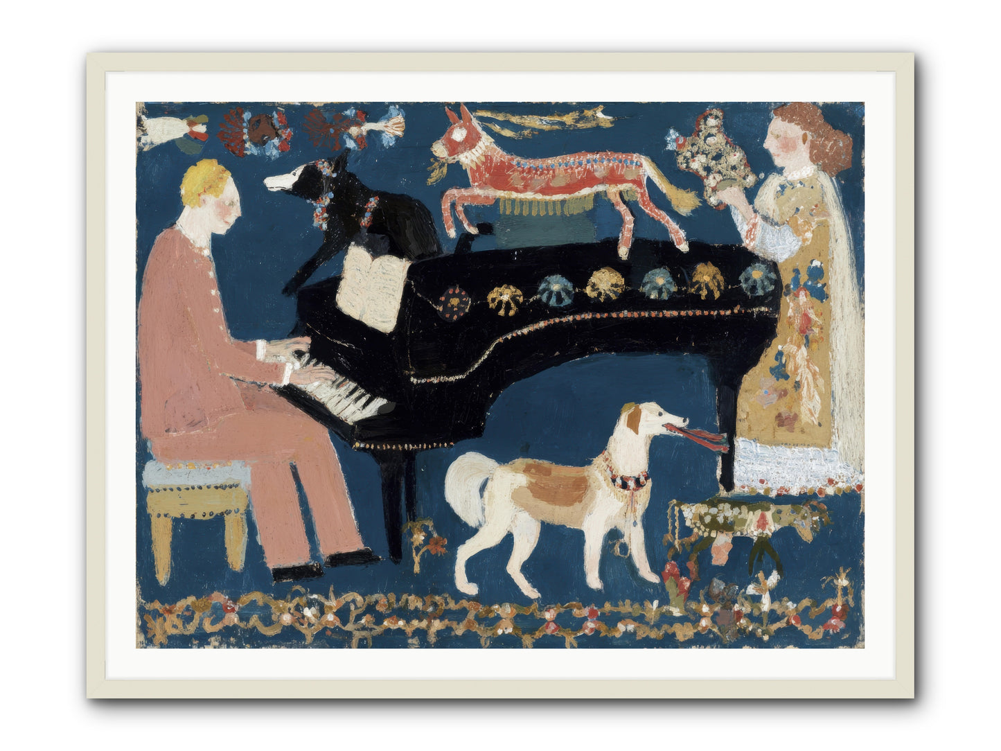 Playing Piano with wolves -- Framed Print - White 48x36
