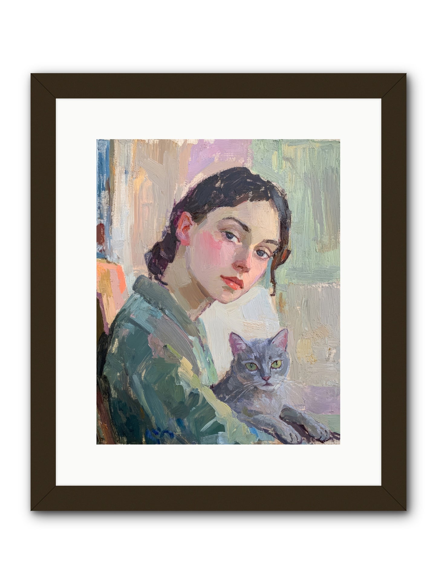 Portrait With Purring -- Framed Print - Black 12x15
