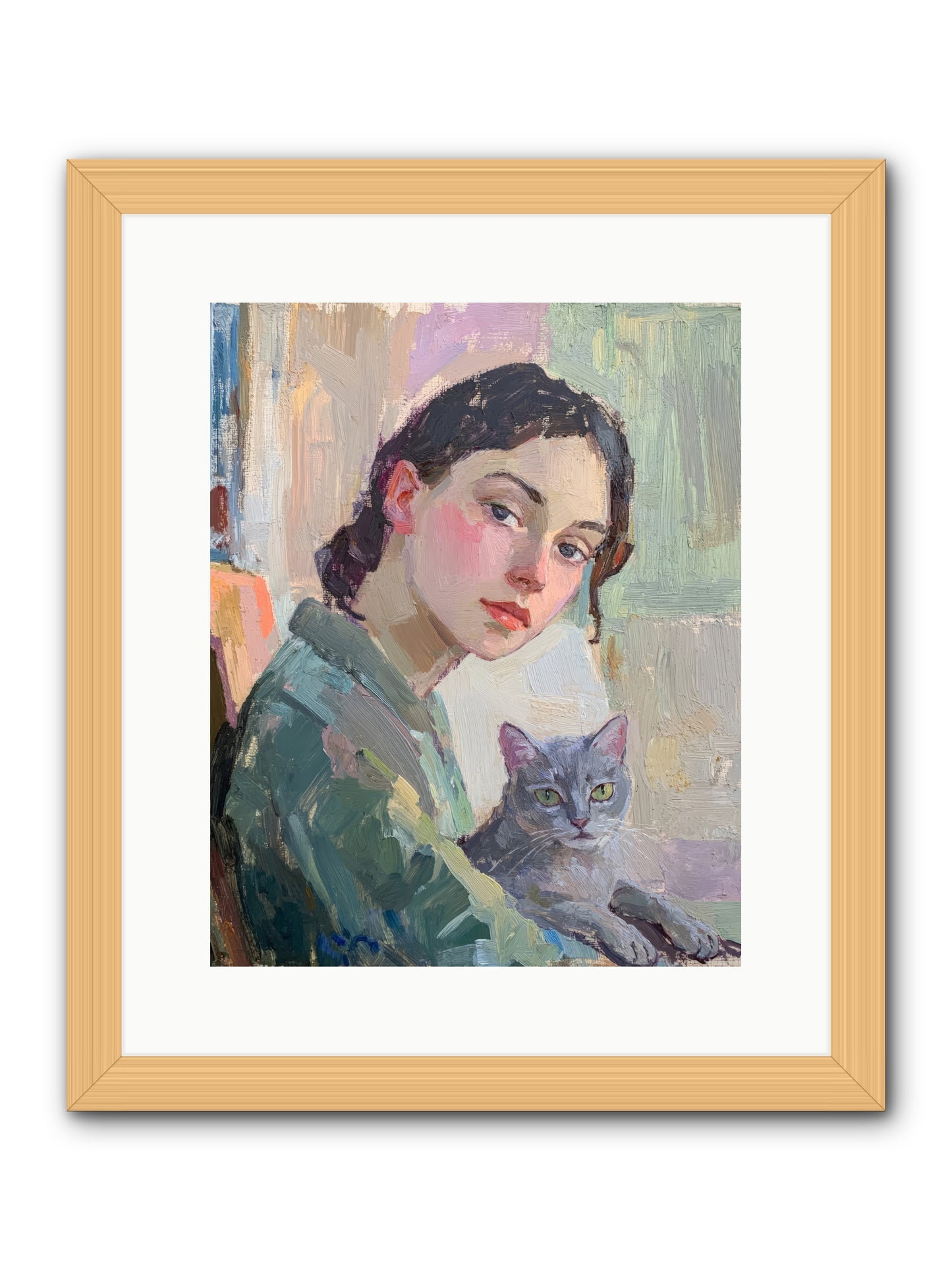 Portrait With Purring -- Framed Print - Natural 12x15