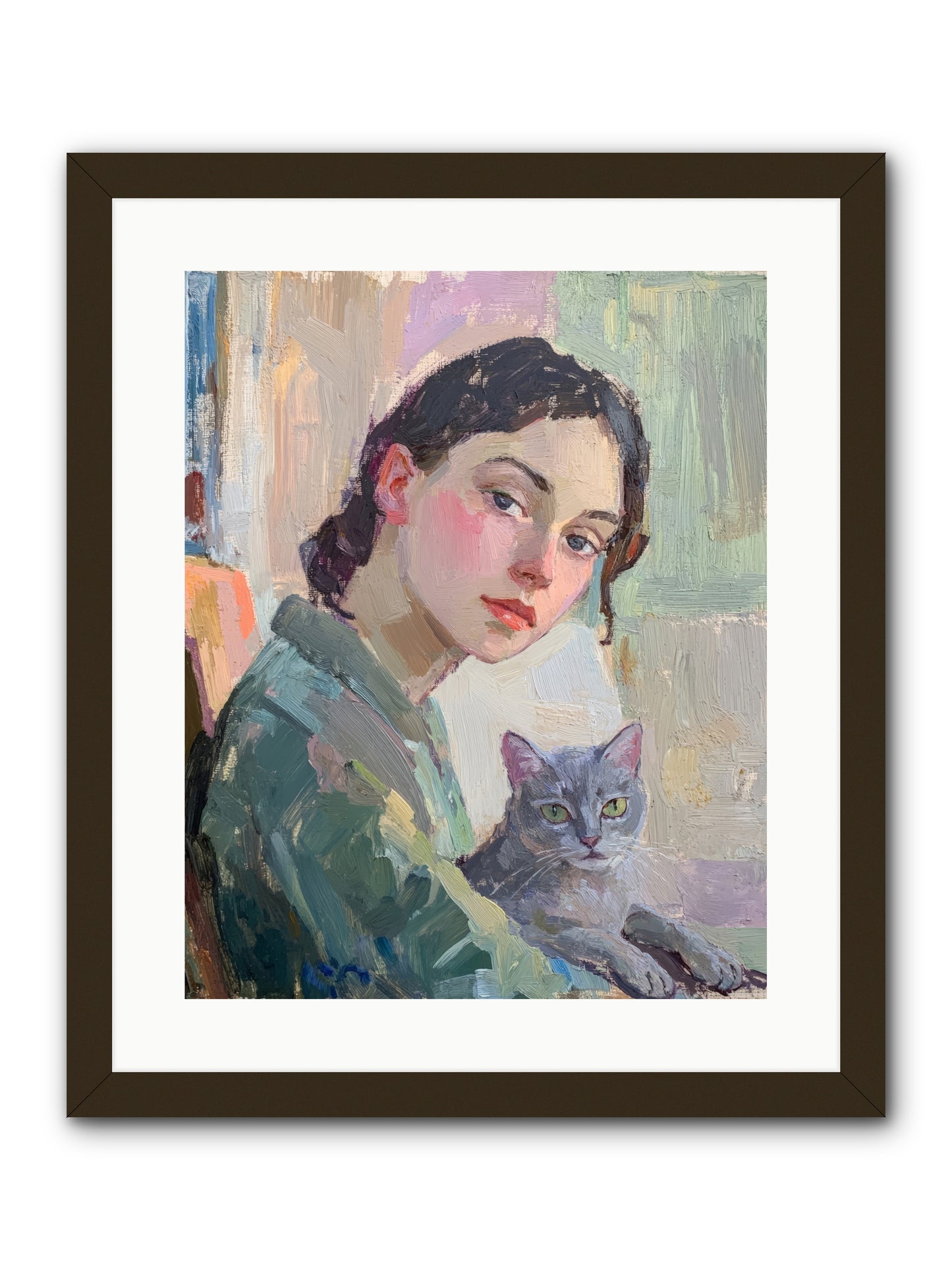 Portrait With Purring -- Framed Print - Black 16x20