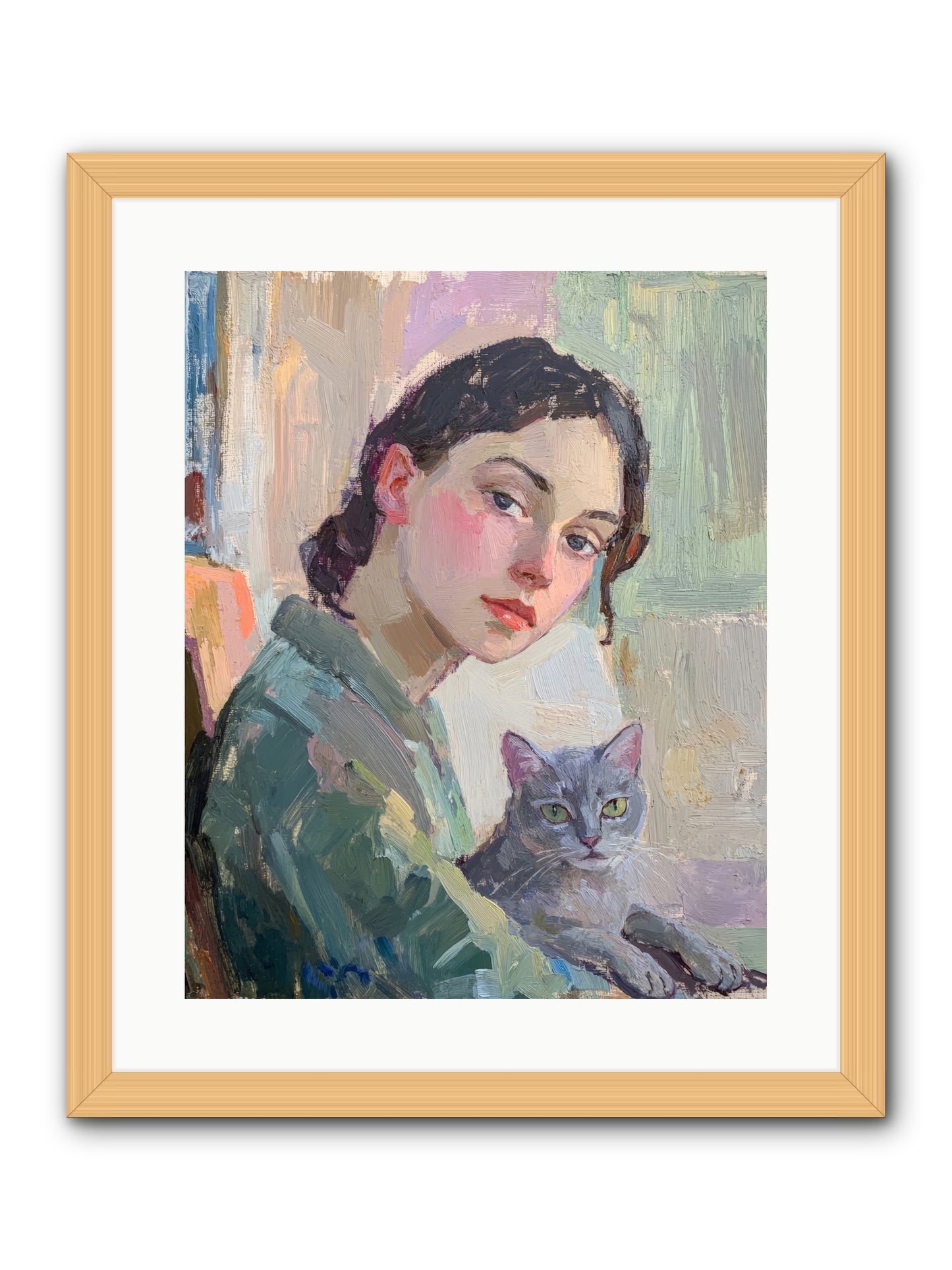 Portrait With Purring -- Framed Print - Natural 16x20