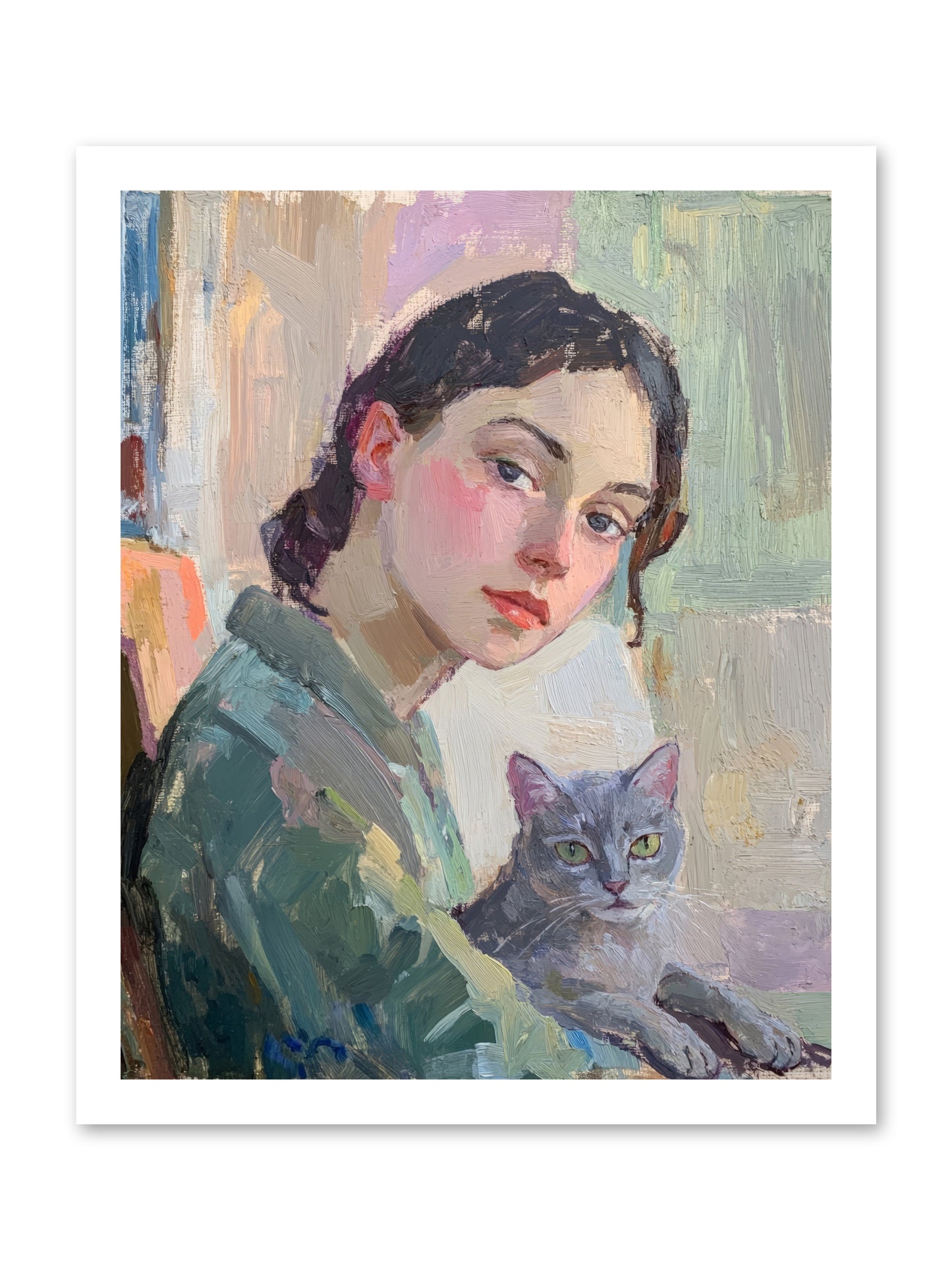 Portrait With Purring -- Loose Canvas Print 16x20