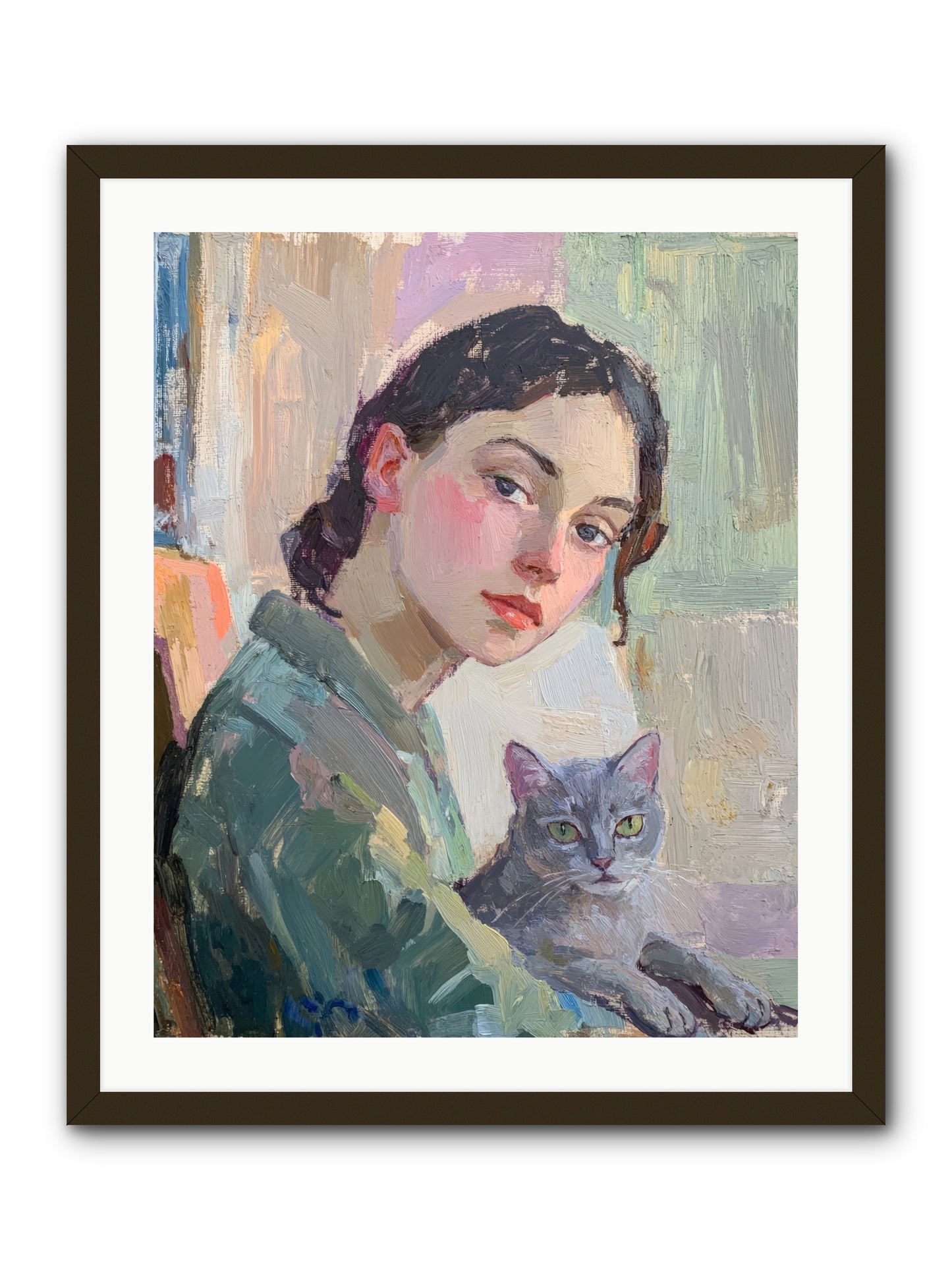 Portrait With Purring -- Framed Print - Black 24x30