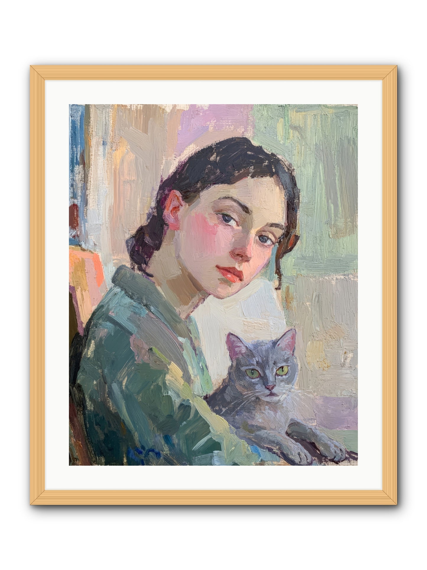 Portrait With Purring -- Framed Print - Natural 24x30