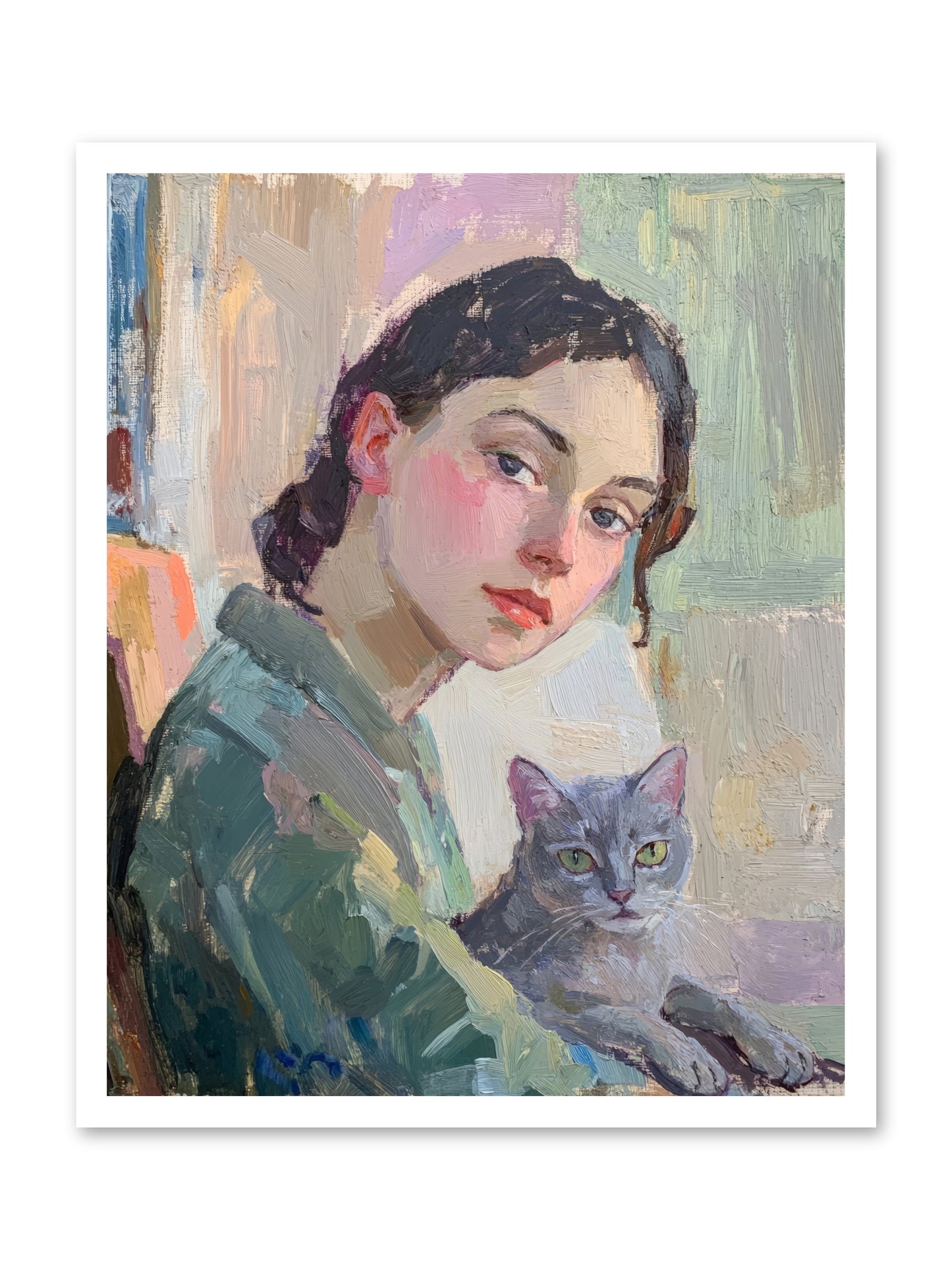 Portrait With Purring -- Loose Canvas Print 24x30