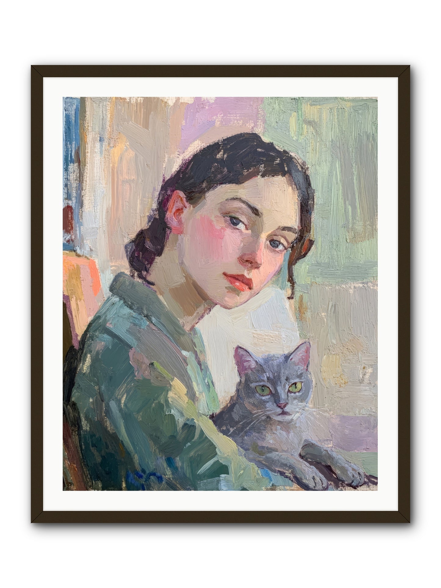 Portrait With Purring -- Framed Print - Black 32x40