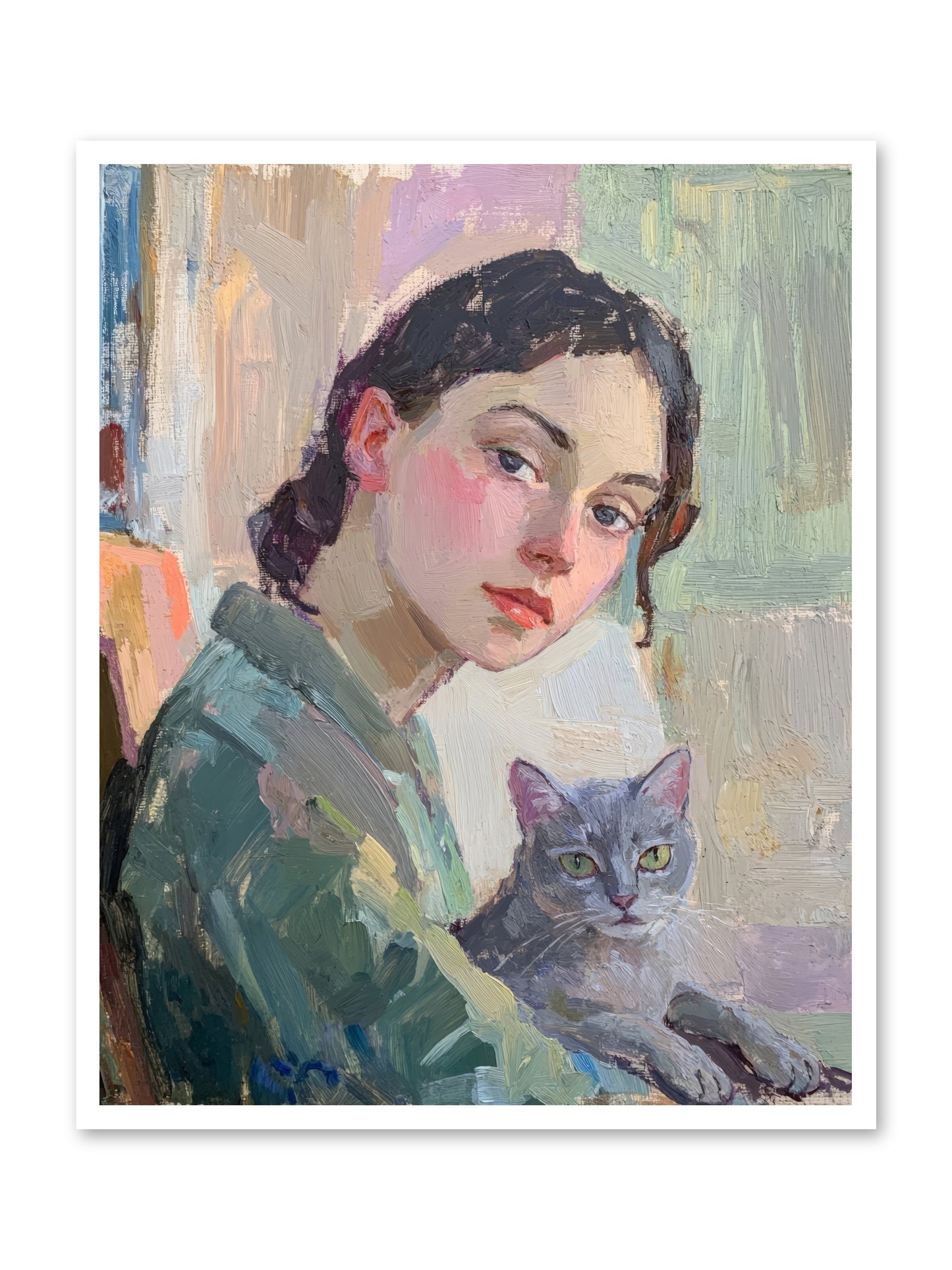 Portrait With Purring -- Loose Canvas Print 32x40