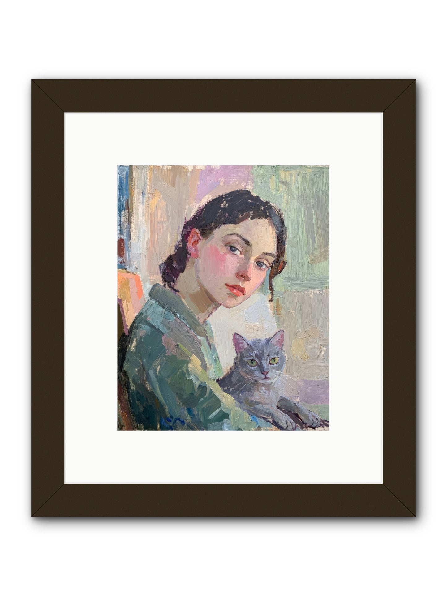 Portrait With Purring -- Framed Print - Black 8x10