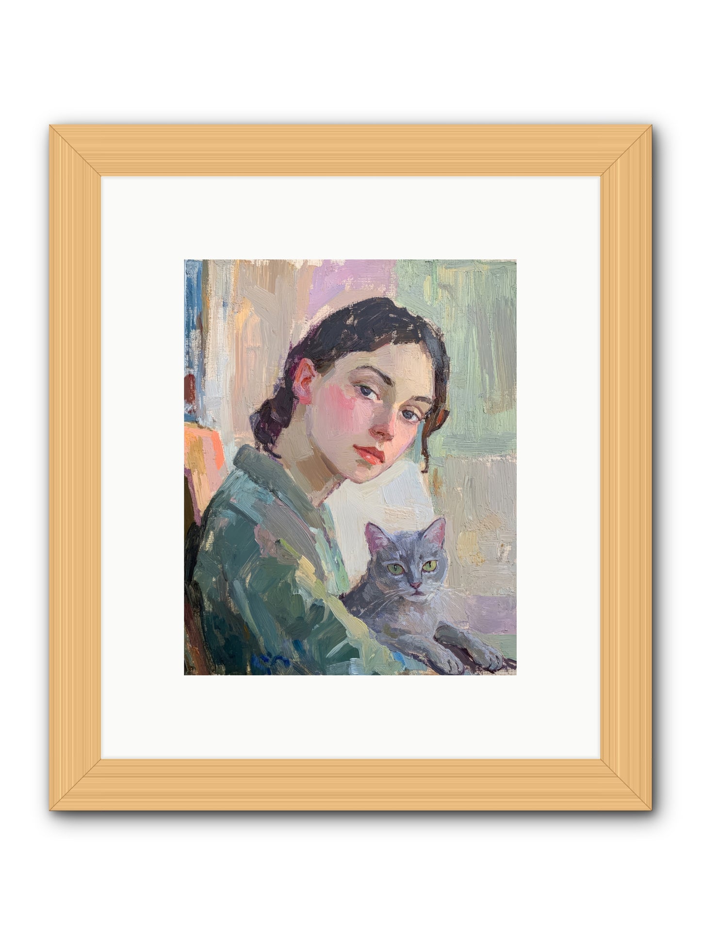 Portrait With Purring -- Framed Print - Natural 8x10
