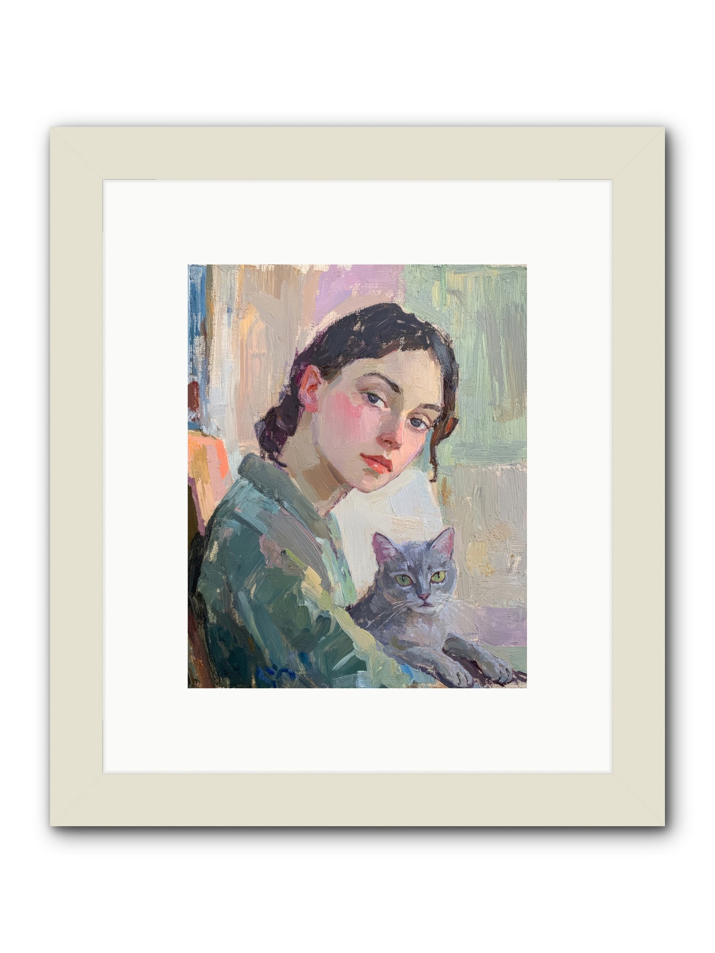 Portrait With Purring -- Framed Print - White 8x10