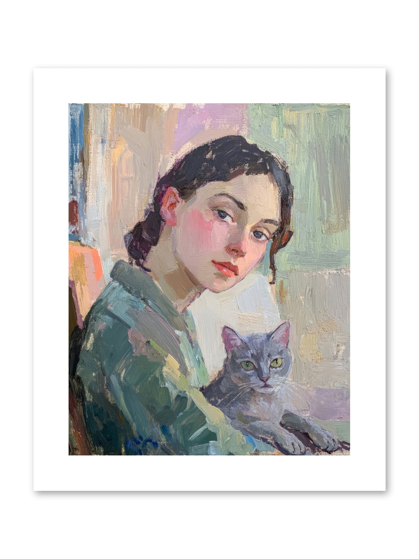 Portrait With Purring -- Loose Canvas Print 8x10
