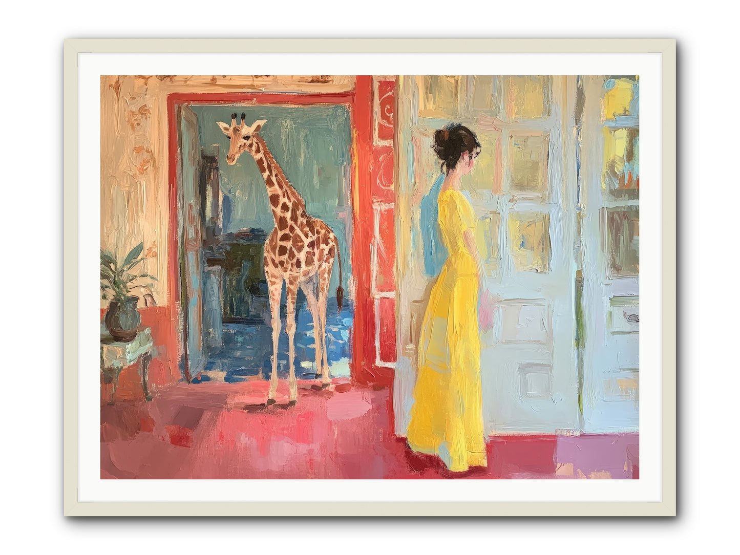 Primrose's Tall Tea Guest -- Framed Print - White 48x36