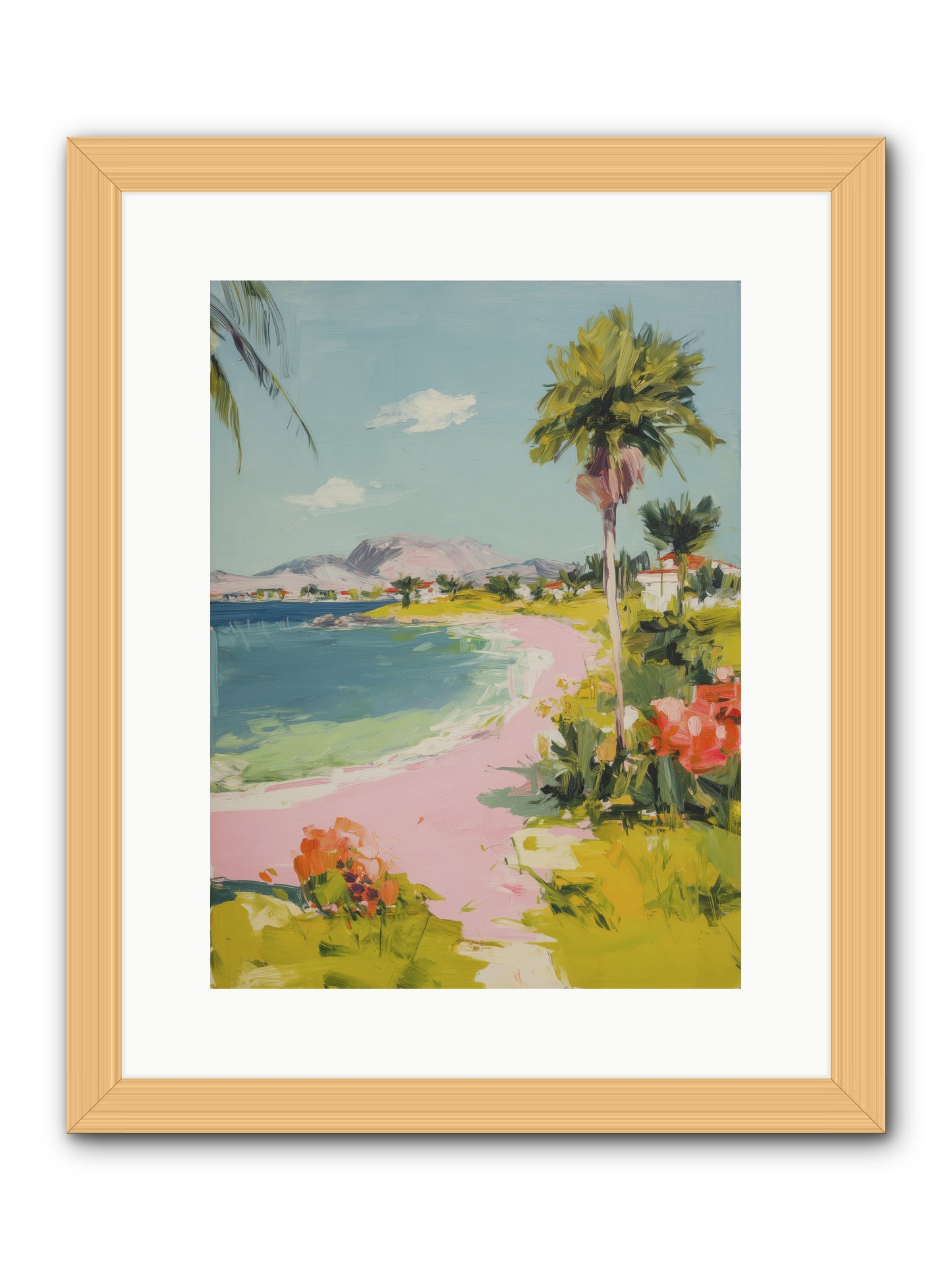 Rosy Coastline -- Framed Print - Natural 12x16