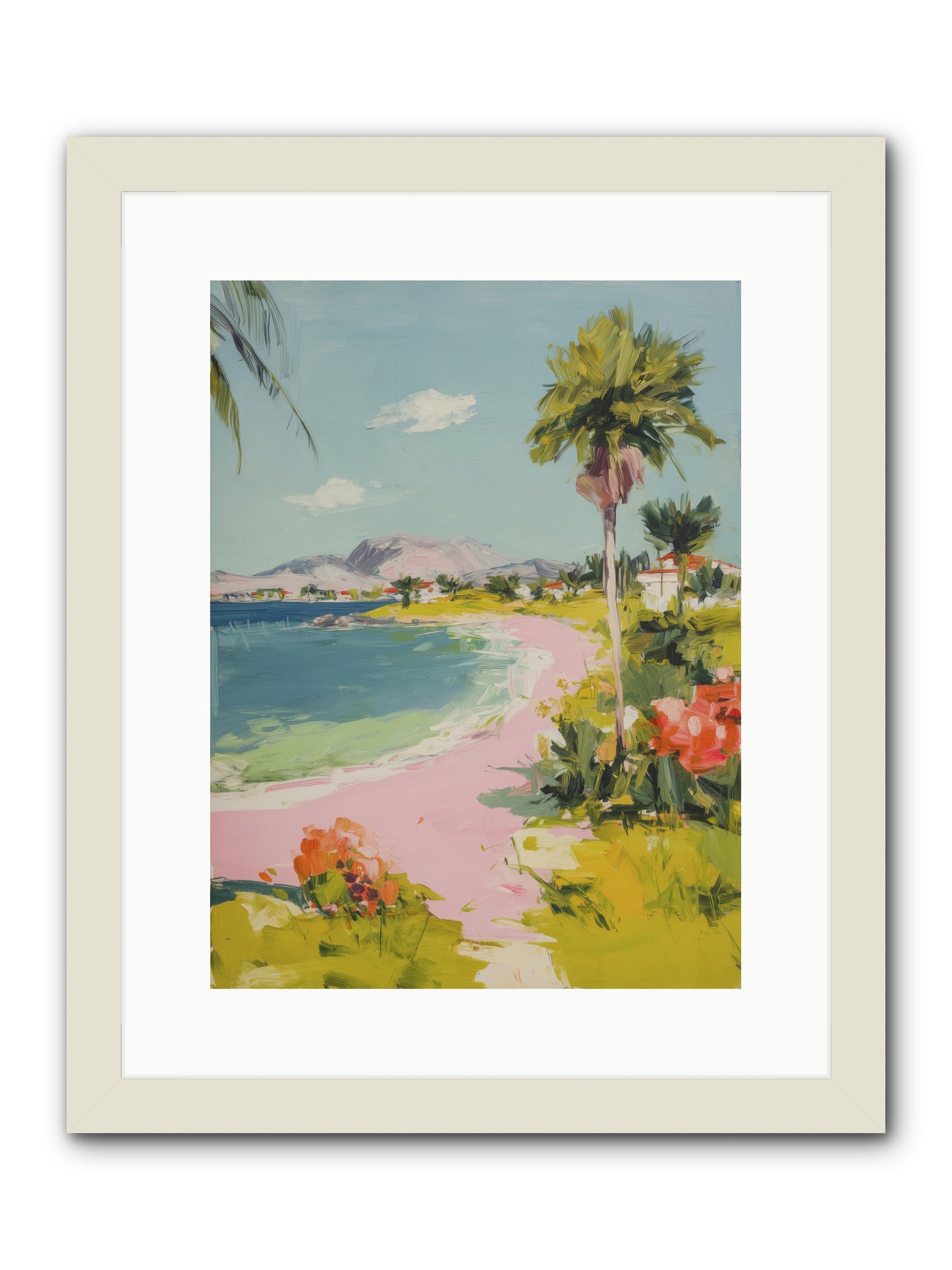 Rosy Coastline -- Framed Print - White 12x16