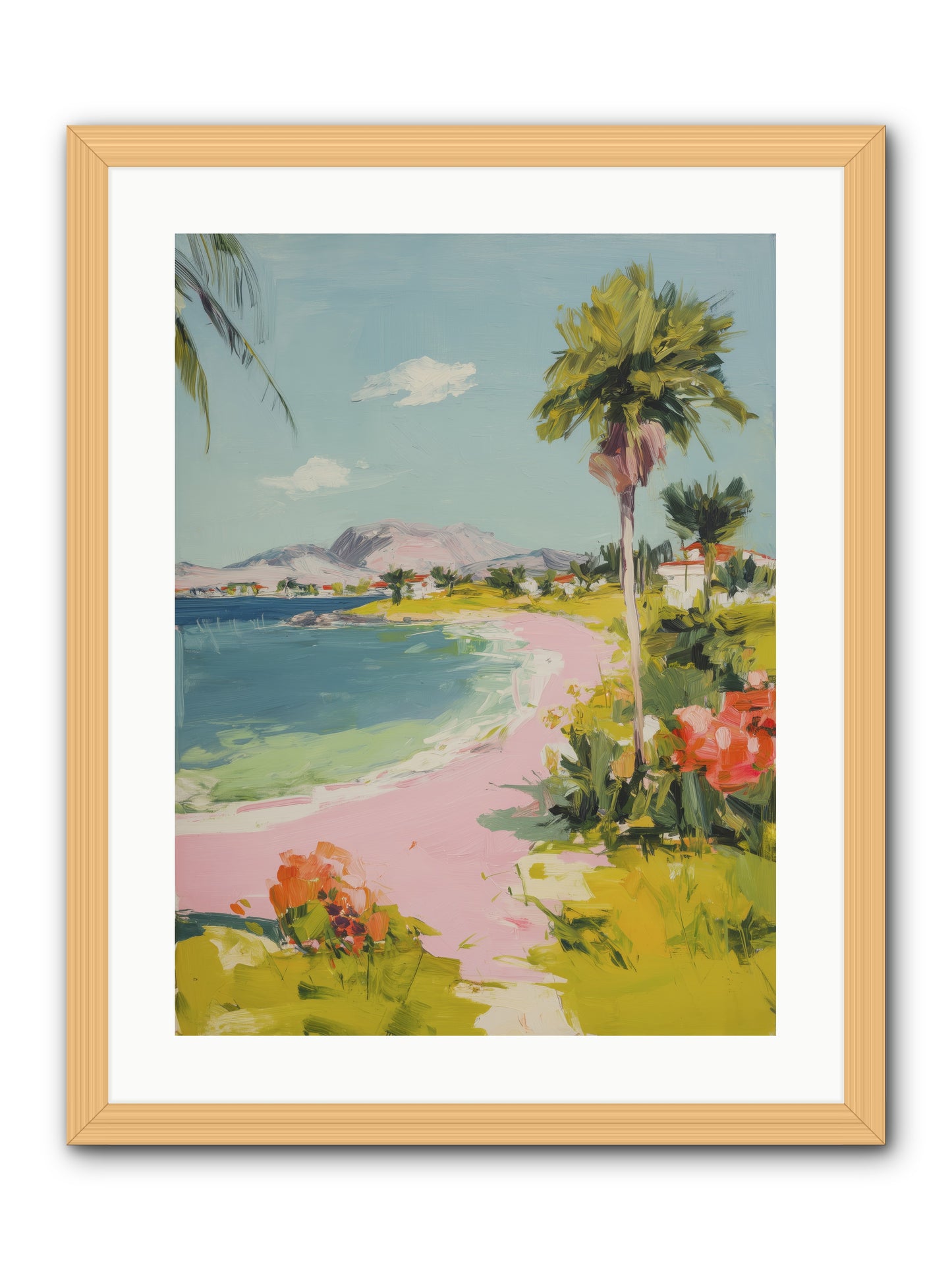 Rosy Coastline -- Framed Print - Natural 18x24