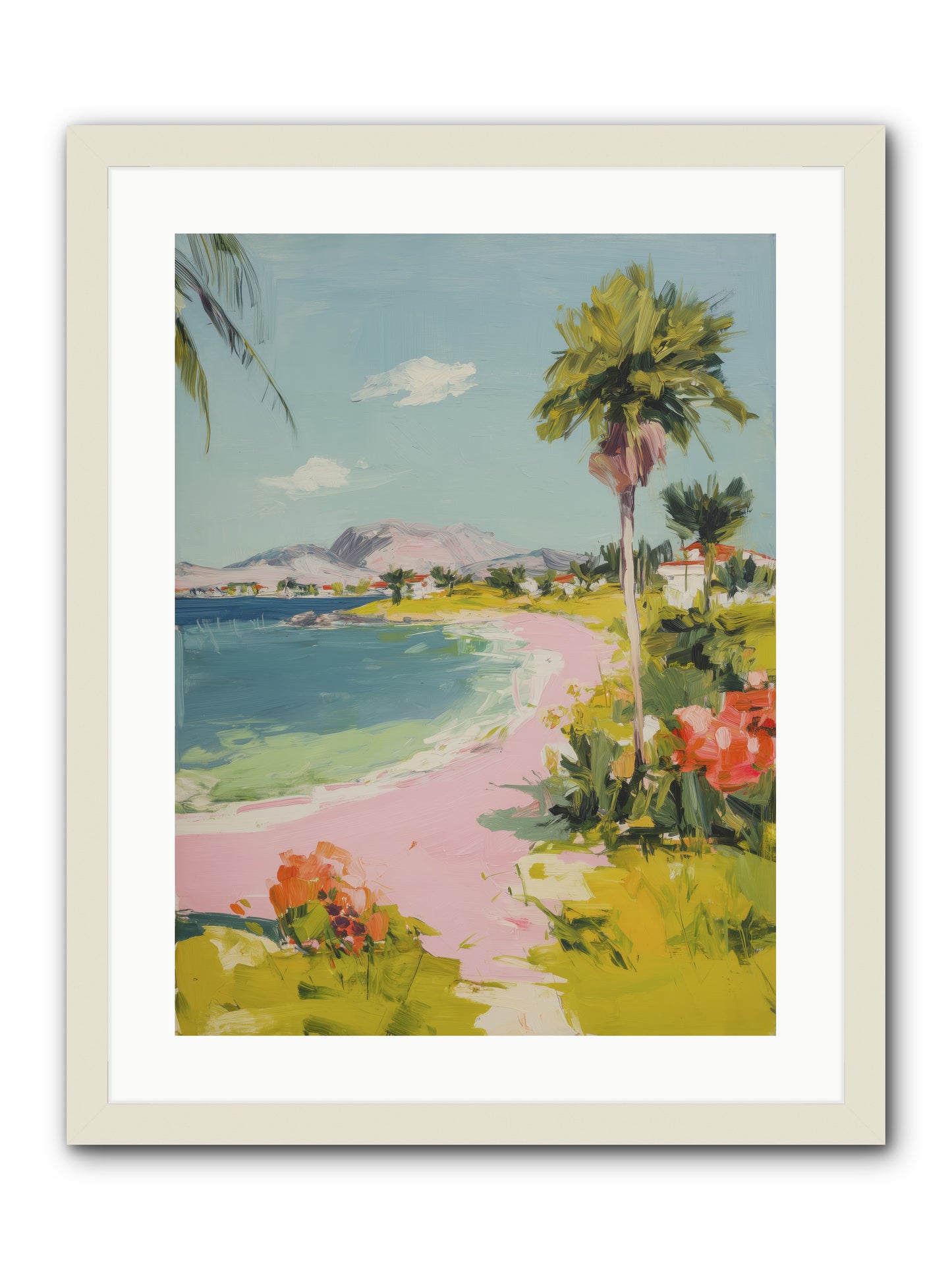 Rosy Coastline -- Framed Print - White 18x24