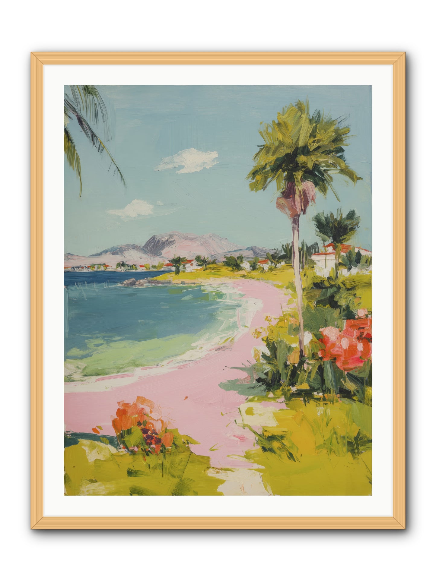 Rosy Coastline -- Framed Print - Natural 30x40