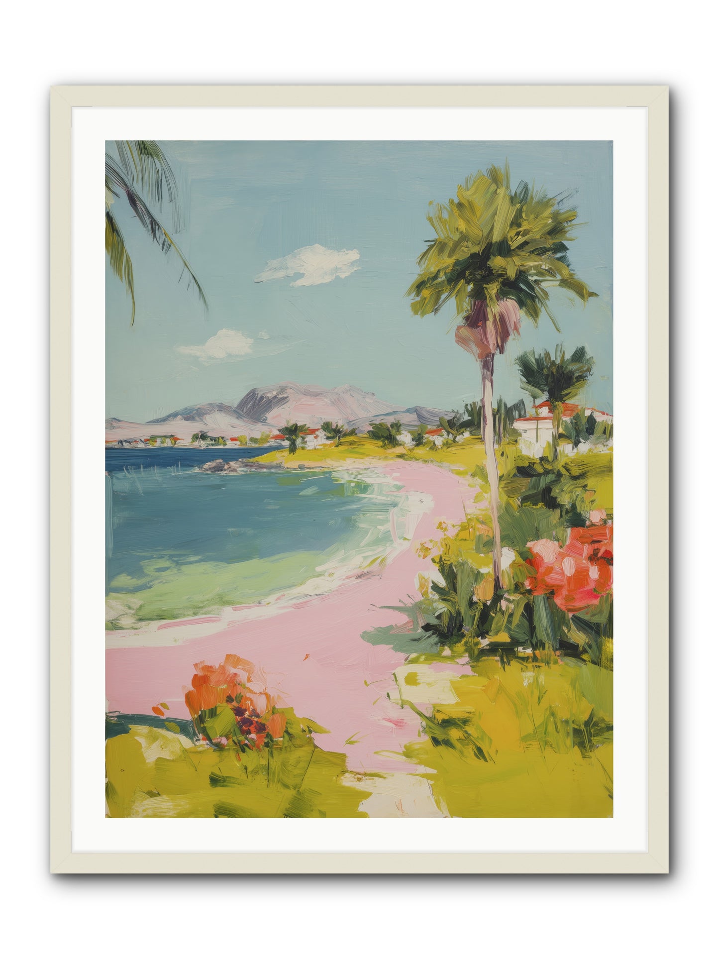 Rosy Coastline -- Framed Print - White 30x40