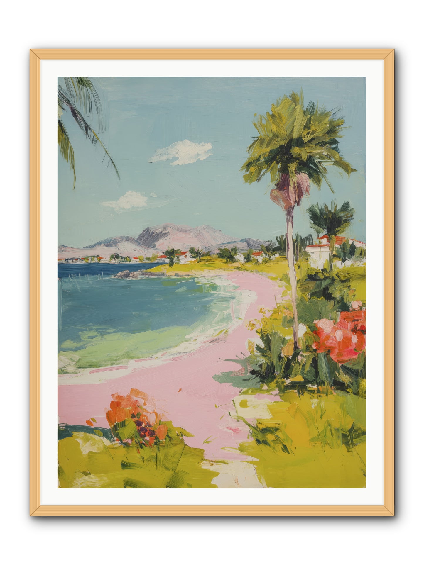 Rosy Coastline -- Framed Print - Natural 36x48