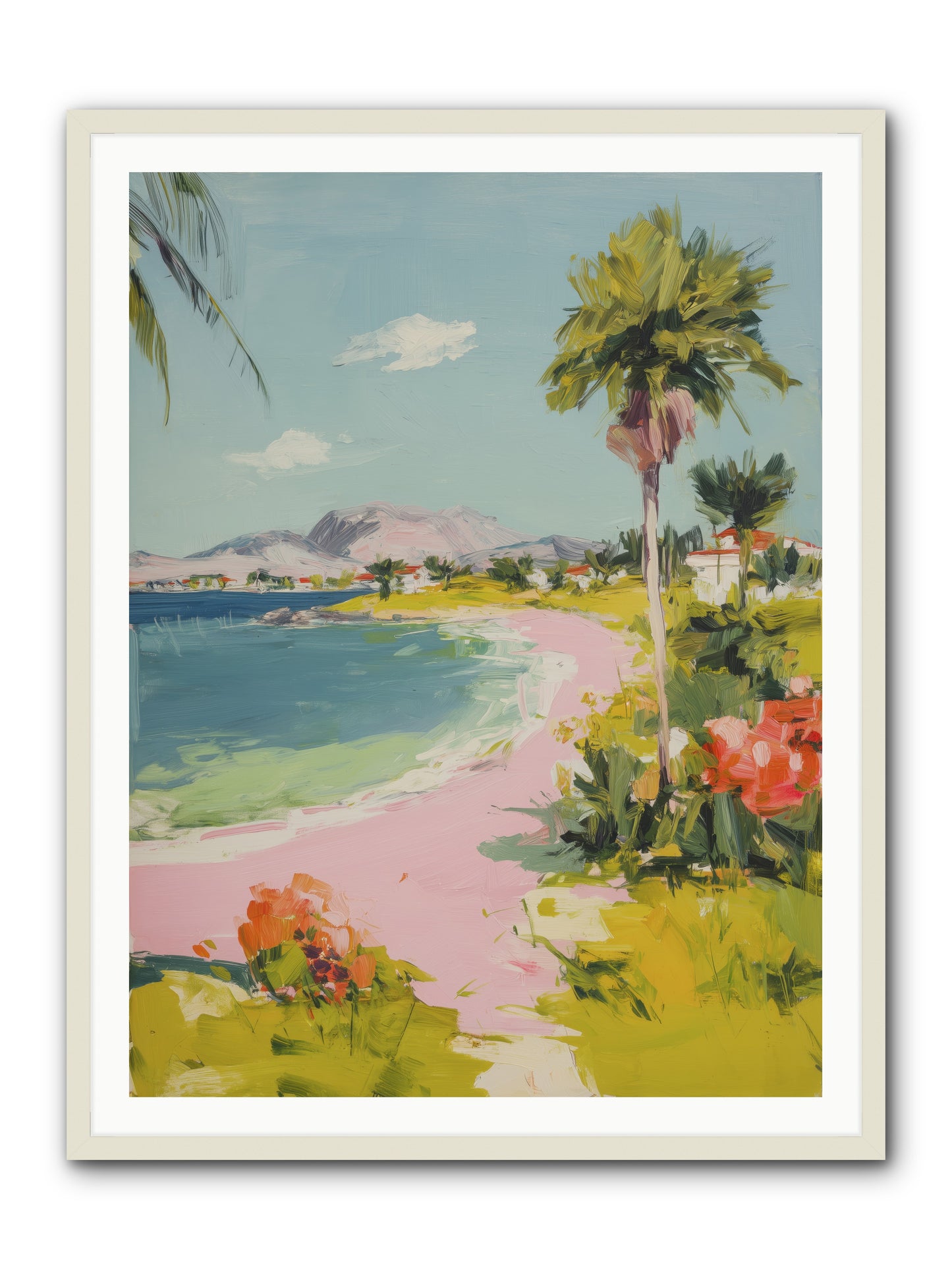 Rosy Coastline -- Framed Print - White 36x48