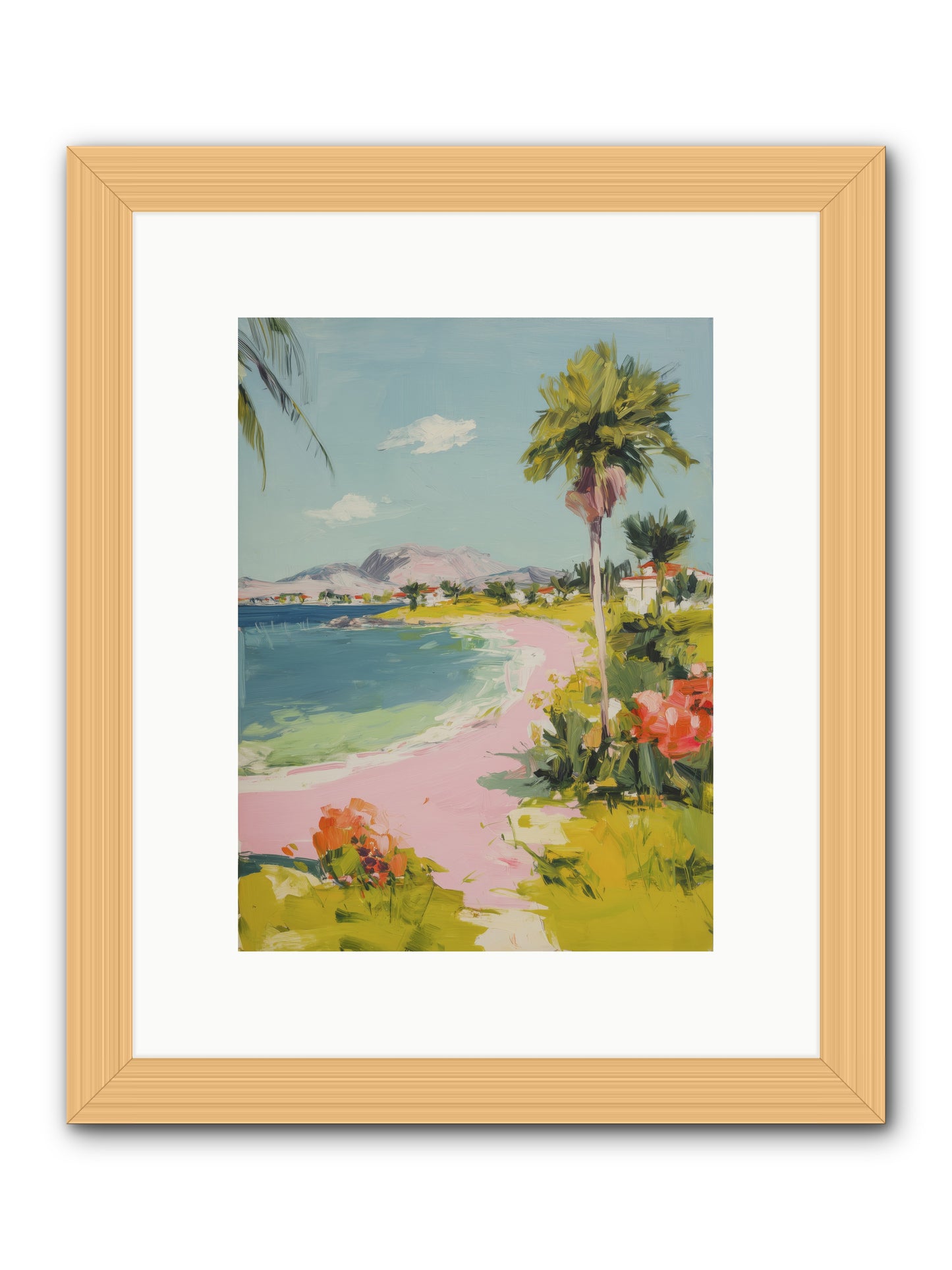 Rosy Coastline -- Framed Print - Natural 9x12