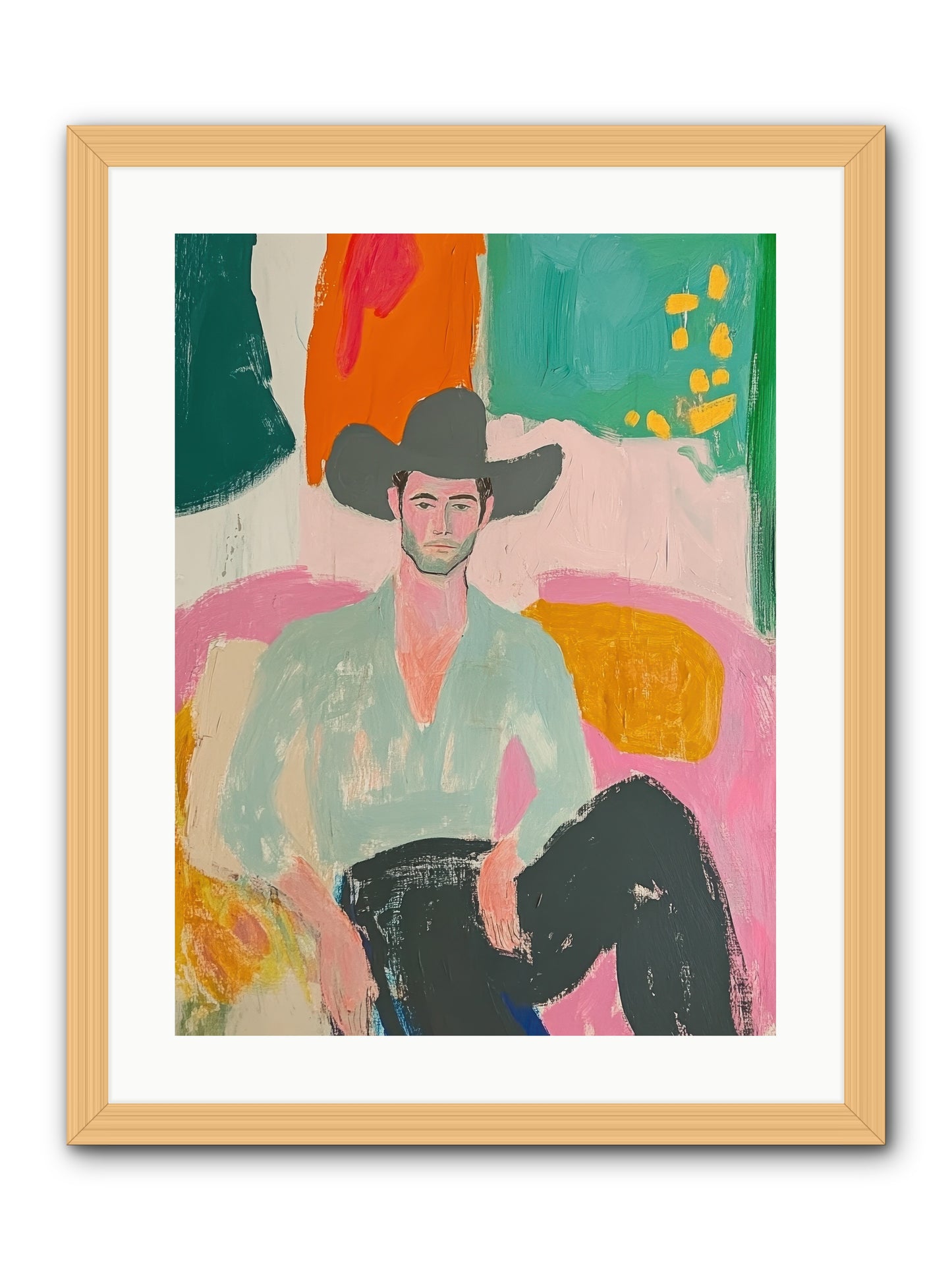 Roughstock Rider -- Framed Print - Natural 18x24