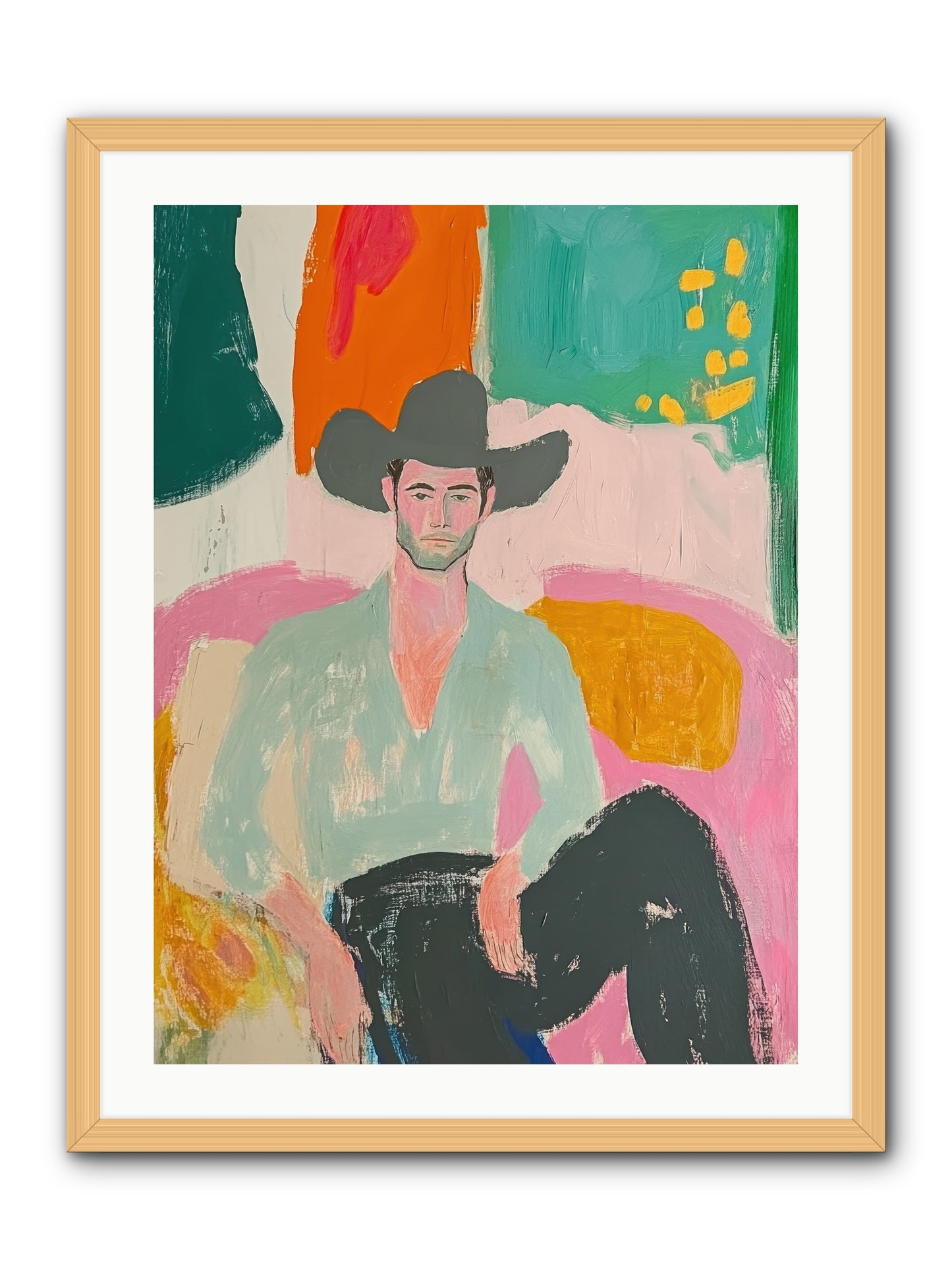 Roughstock Rider -- Framed Print - Natural 24x32