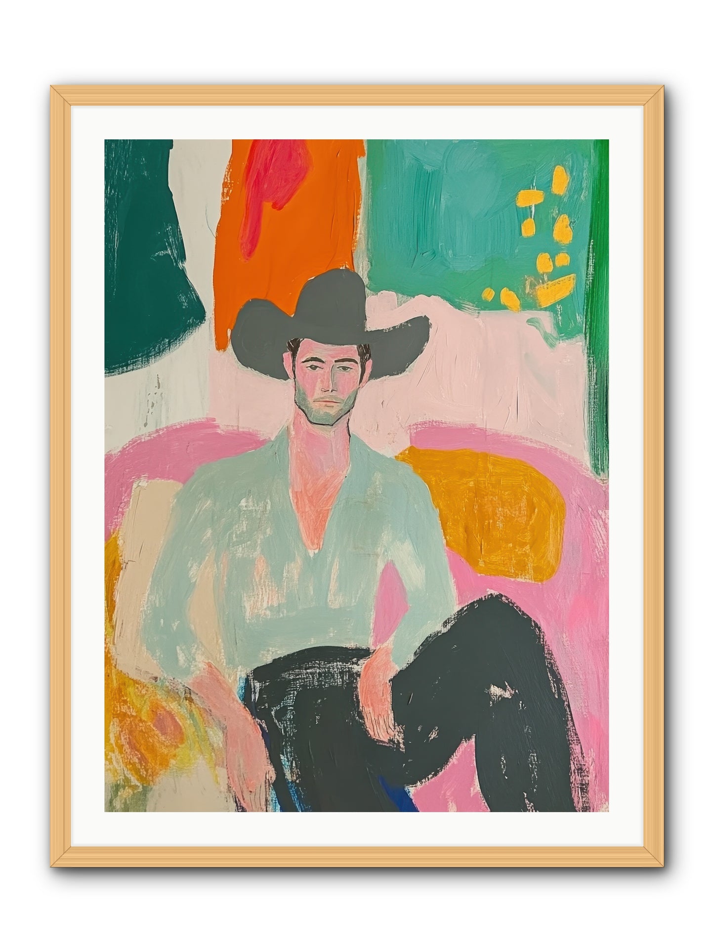Roughstock Rider -- Framed Print - Natural 30x40