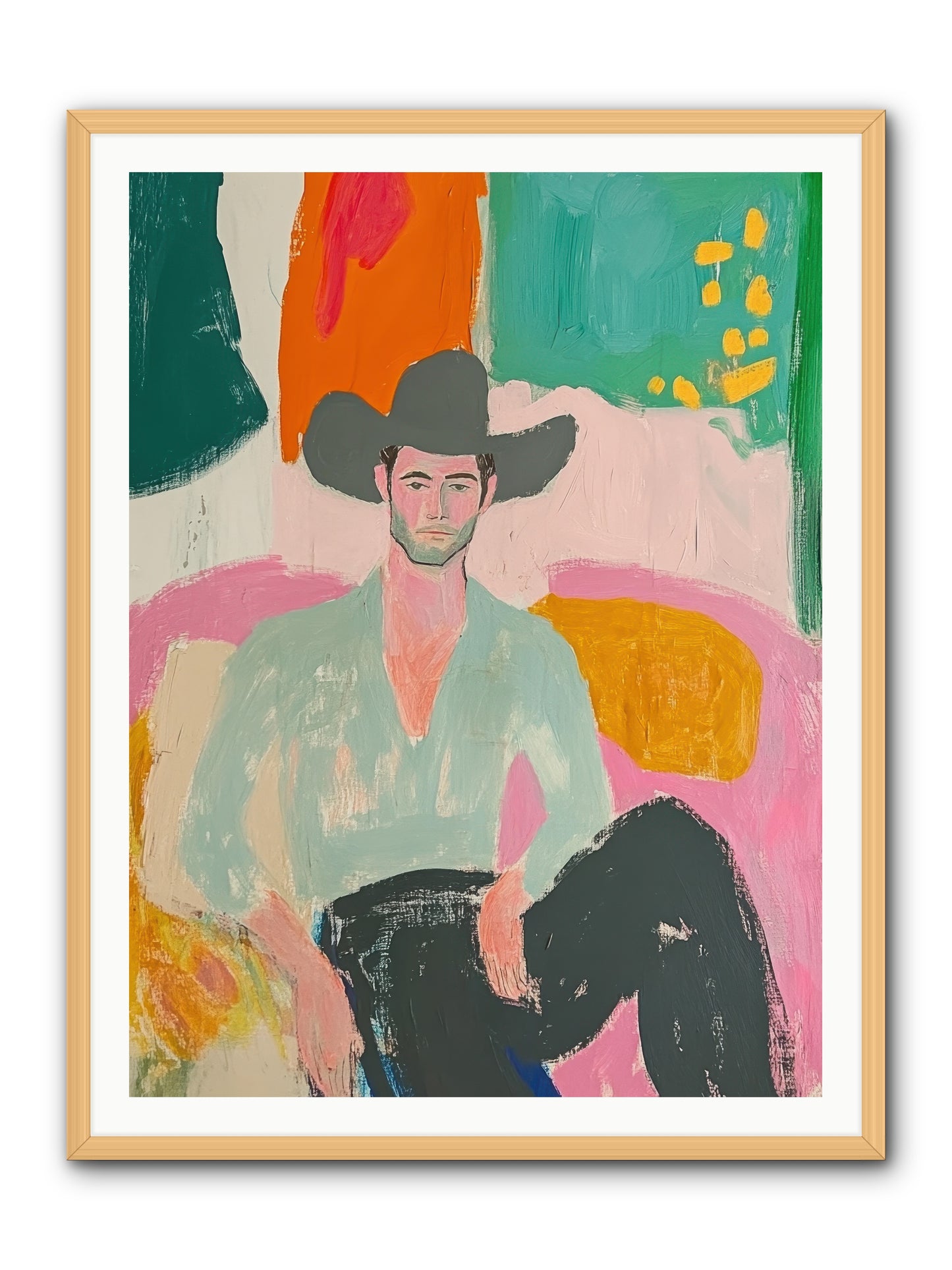 Roughstock Rider -- Framed Print - Natural 36x48
