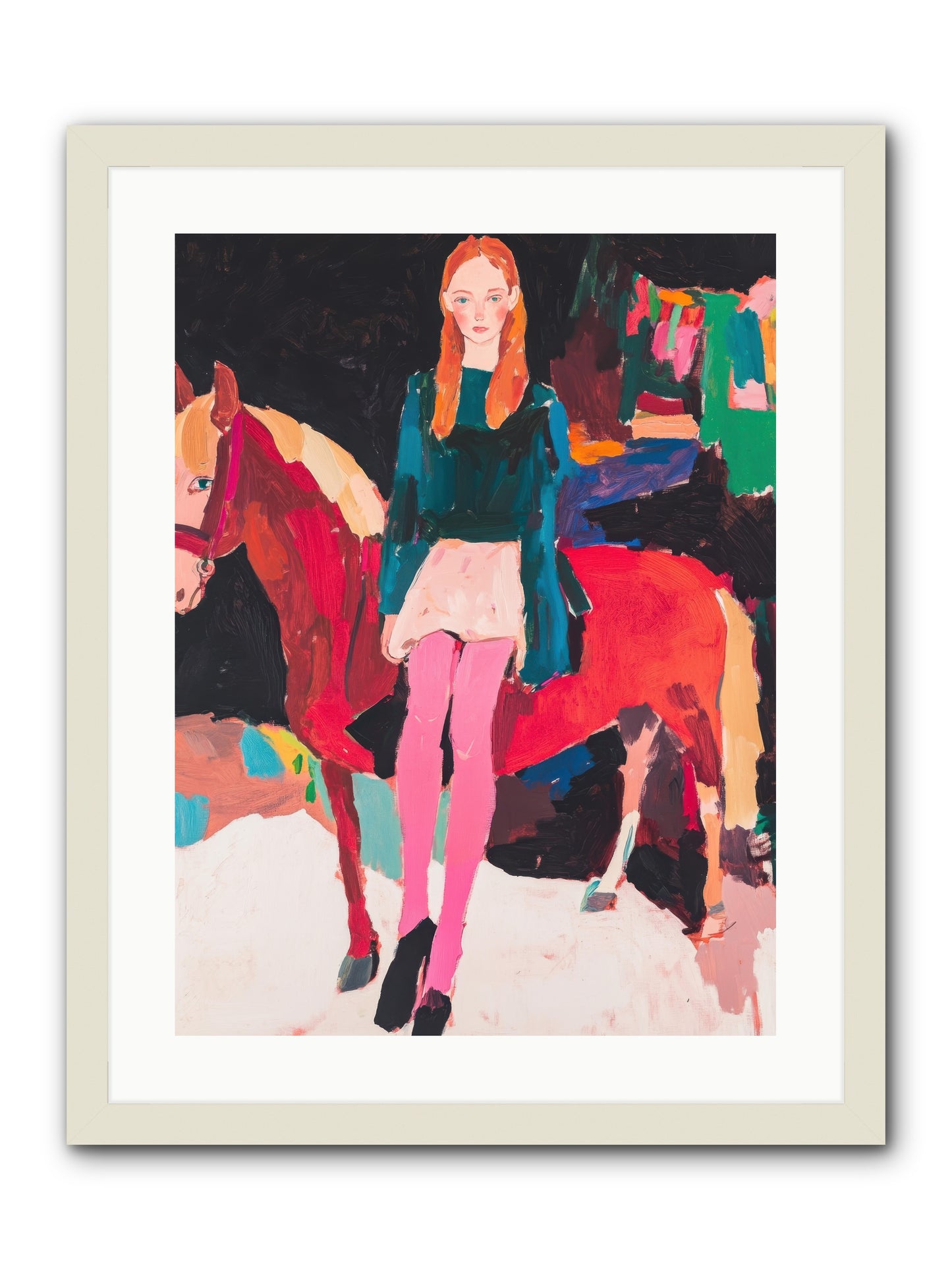 Ruby Hoofbeats -- Framed Print - White 18x24