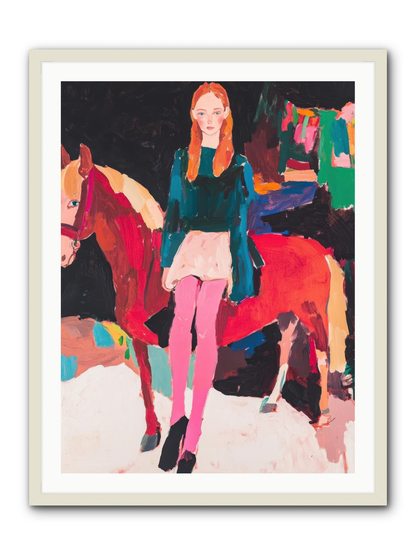 Ruby Hoofbeats -- Framed Print - White 30x40