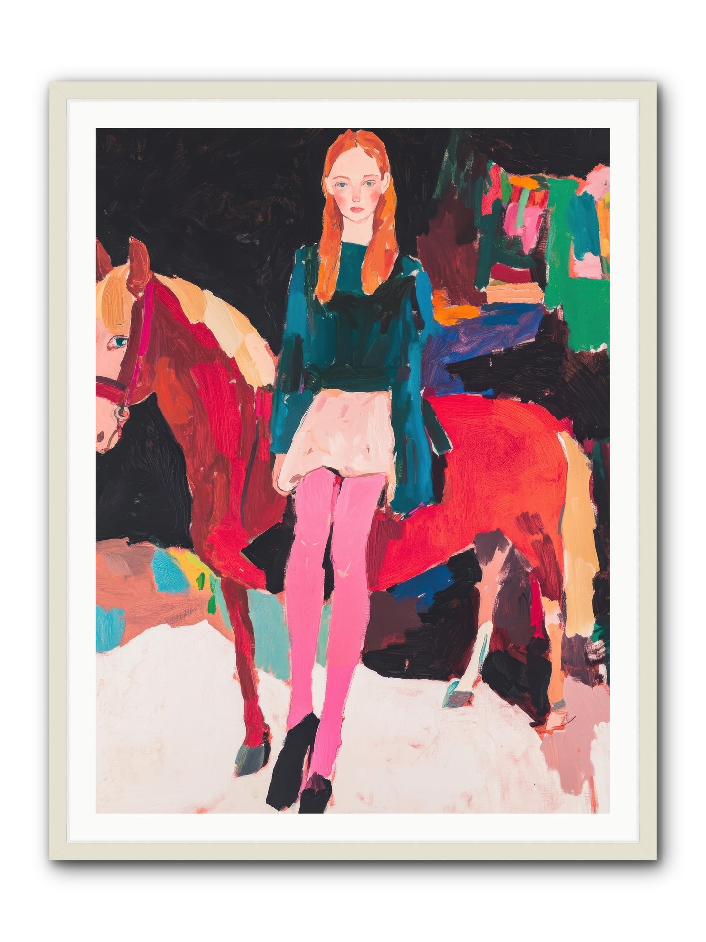 Ruby Hoofbeats -- Framed Print - White 36x48