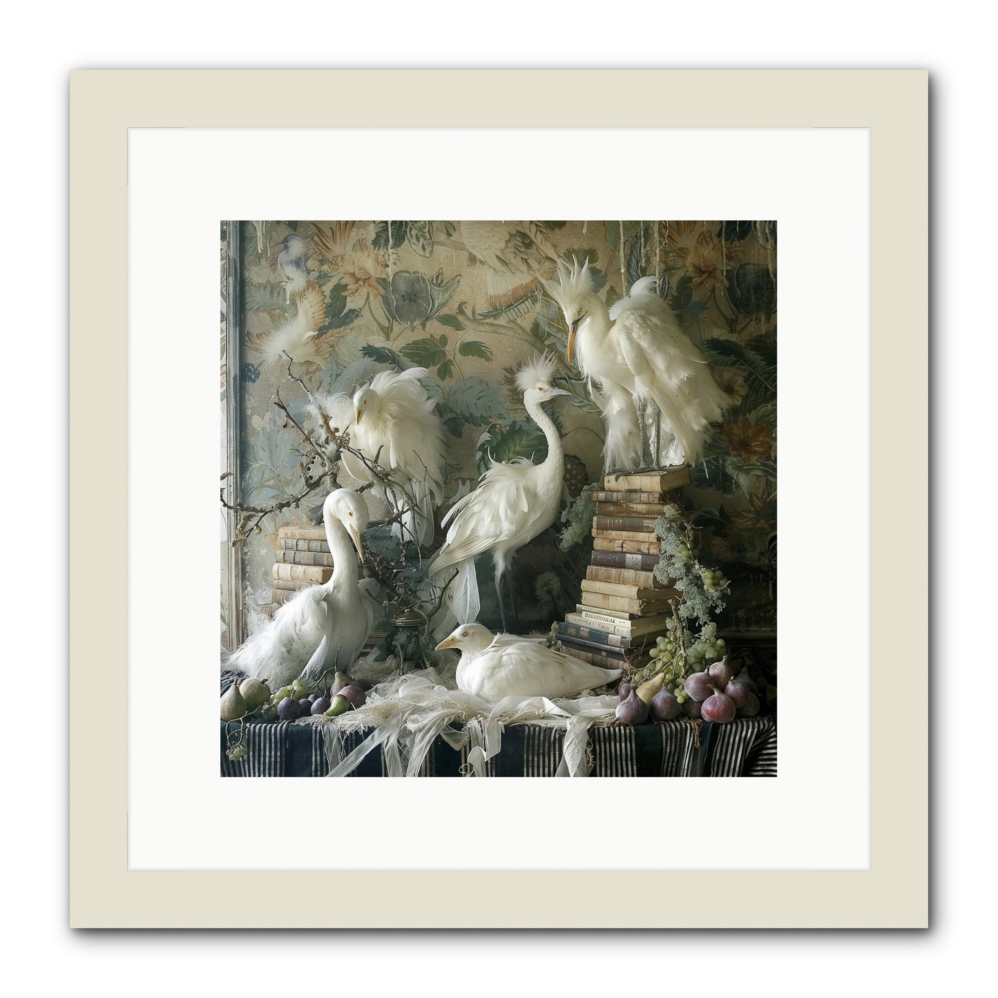 Salon des Oiseaux Rêveurs -- Framed Print - White 12x12