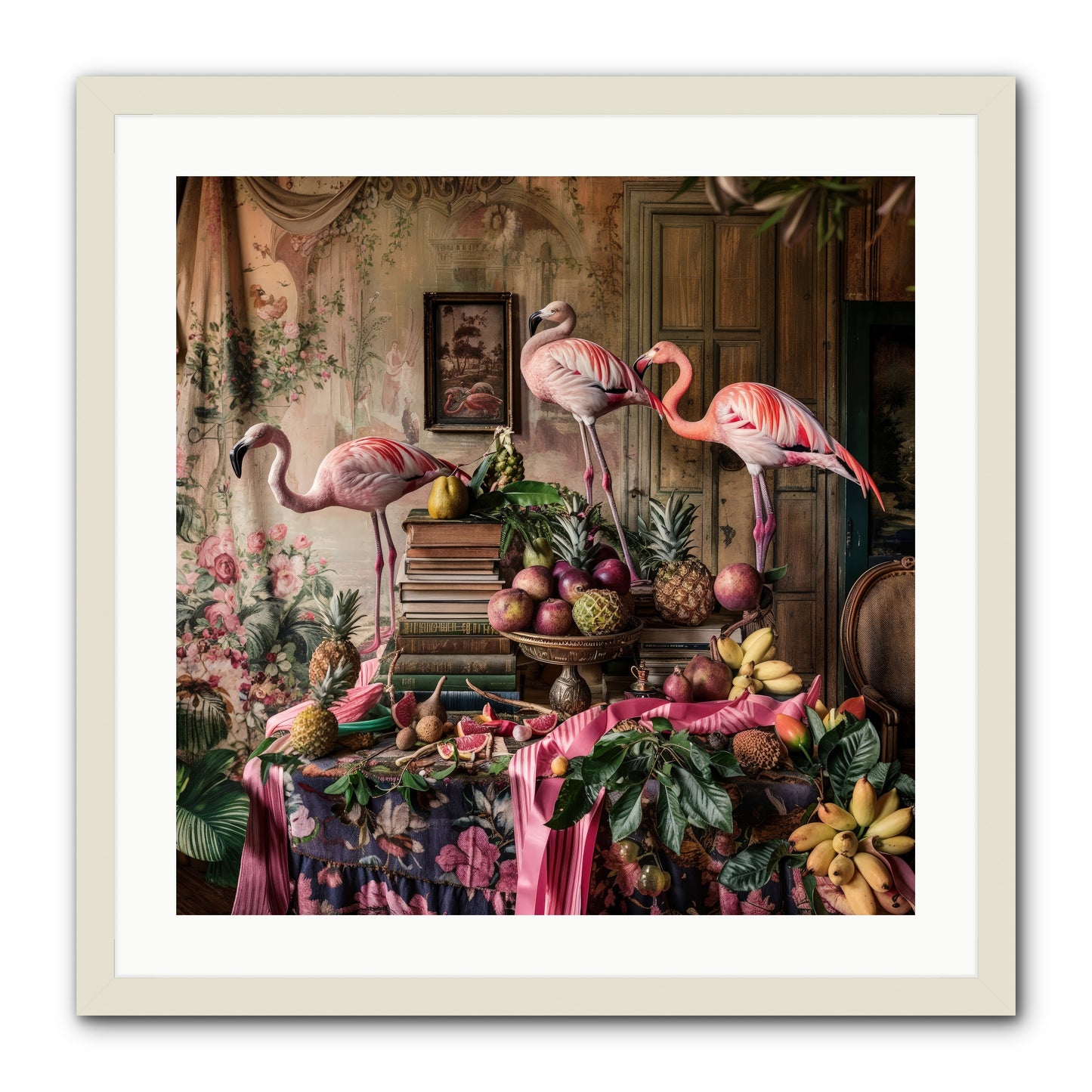 Scarlet Sentinels Of Ancient Waters -- Framed Print - White 24x24