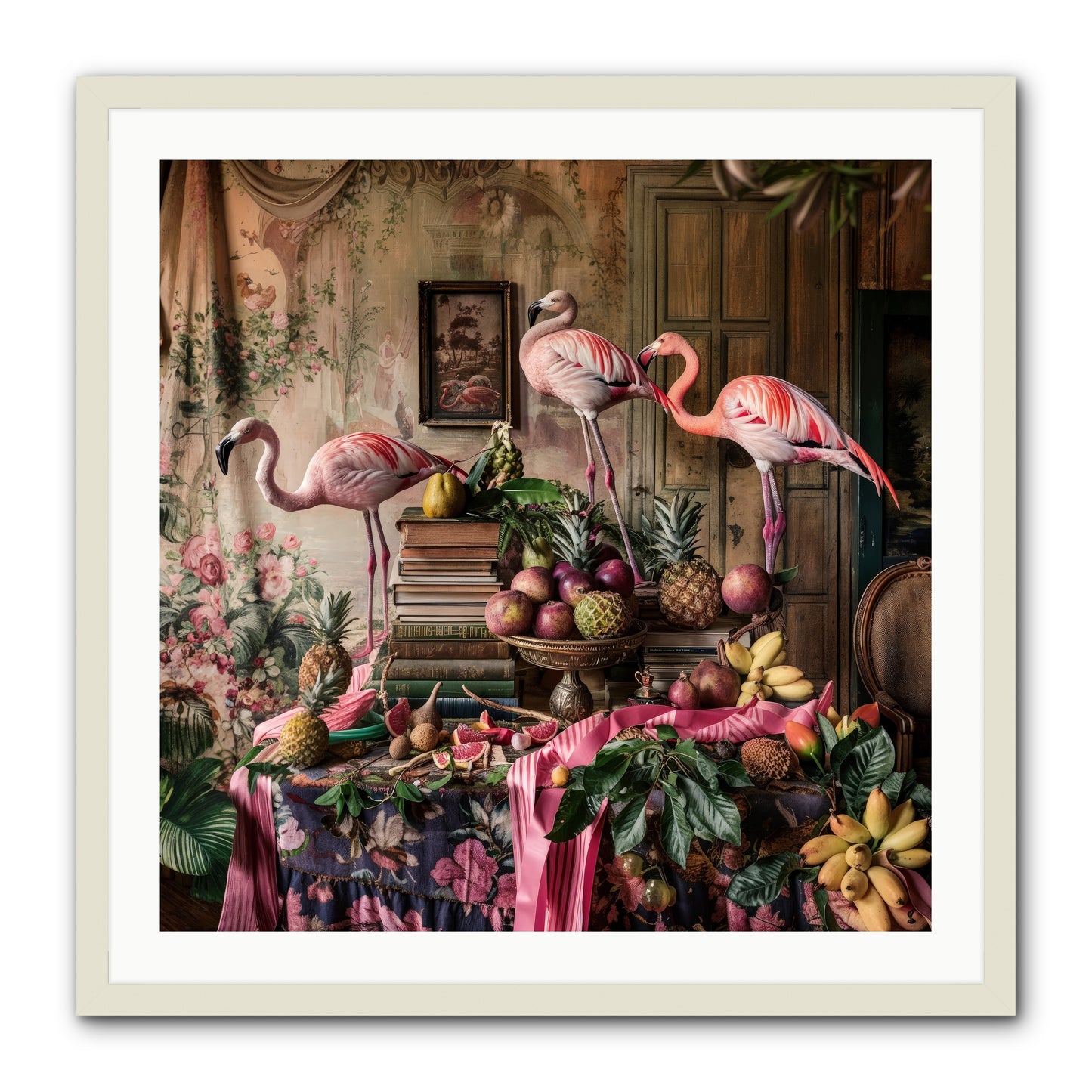 Scarlet Sentinels Of Ancient Waters -- Framed Print - White 30x30