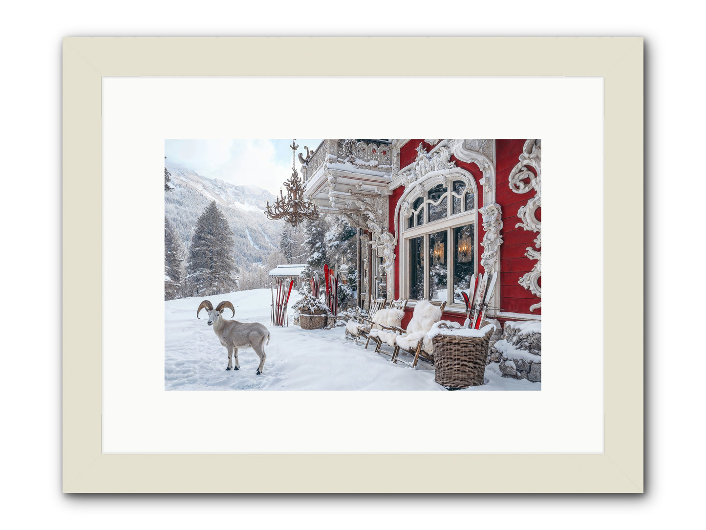 Schnitzel & Sherry Chalet No.2 -- Framed Print - White 12x8