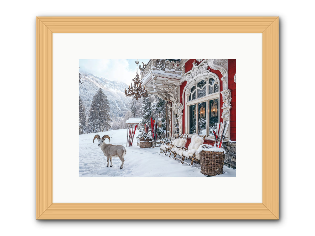 Schnitzel & Sherry Chalet No.3 -- Framed Print - Natural 12x9