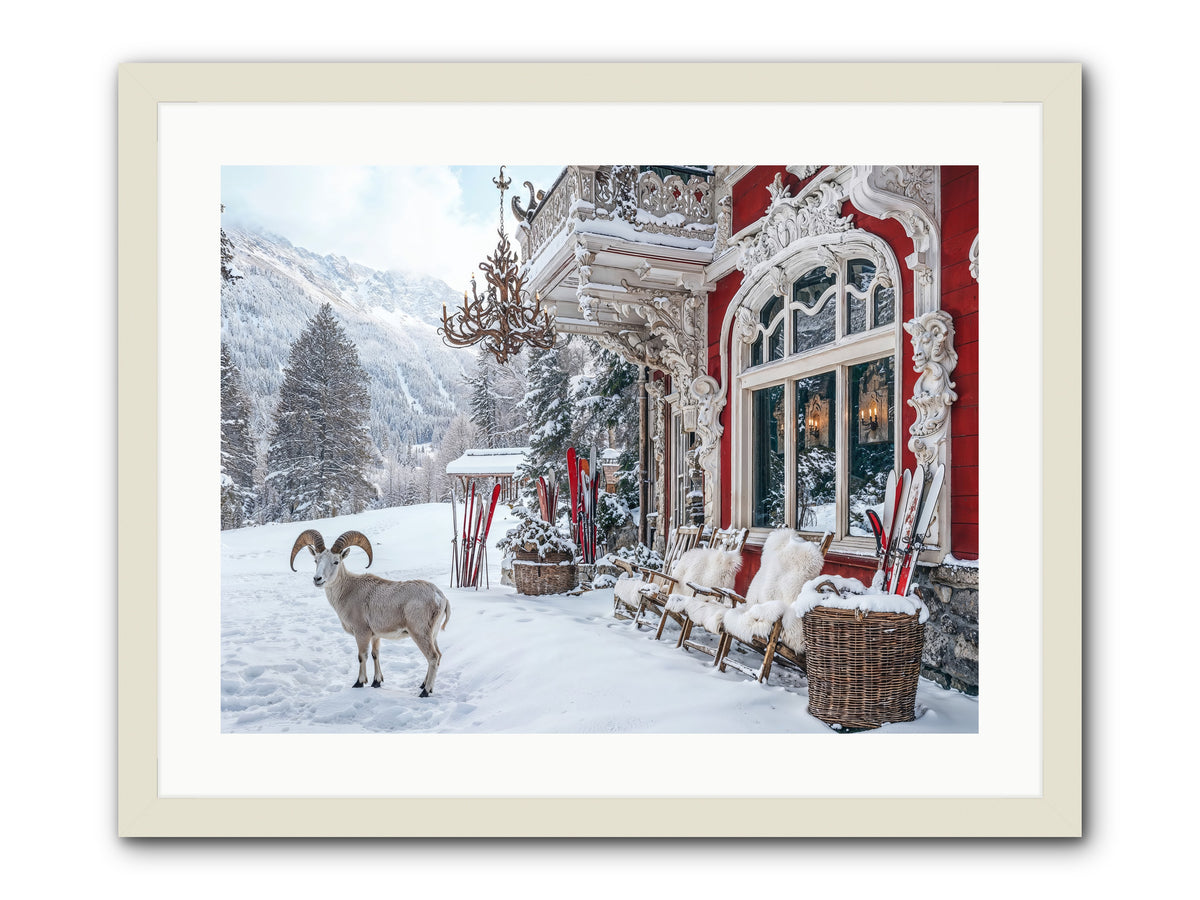 Schnitzel & Sherry Chalet No.3 -- Framed Print - White 24x18