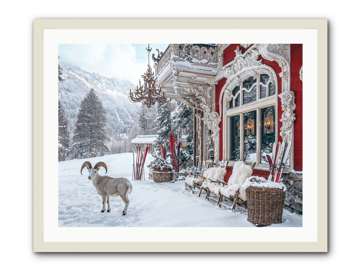 Schnitzel & Sherry Chalet No.3 -- Framed Print - White 32x24