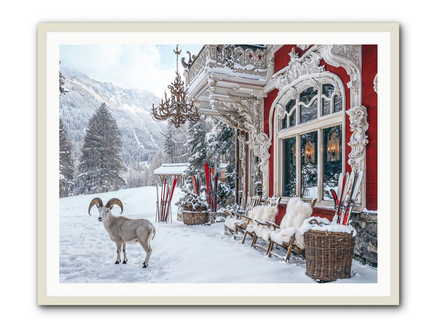 Schnitzel & Sherry Chalet No.3 -- Framed Print - White 48x36
