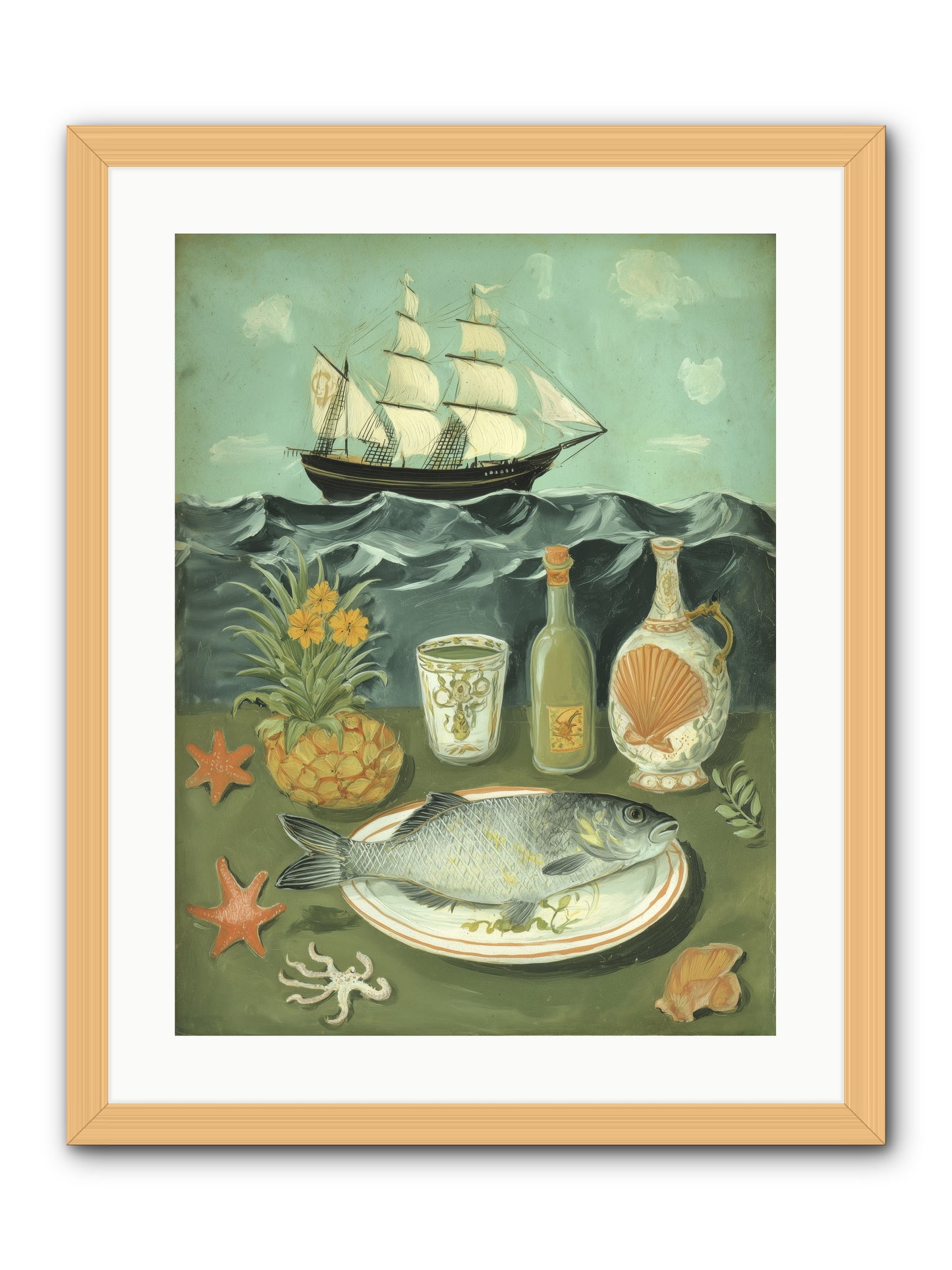 Sea Captain's Log -- Framed Print - Natural 18x24