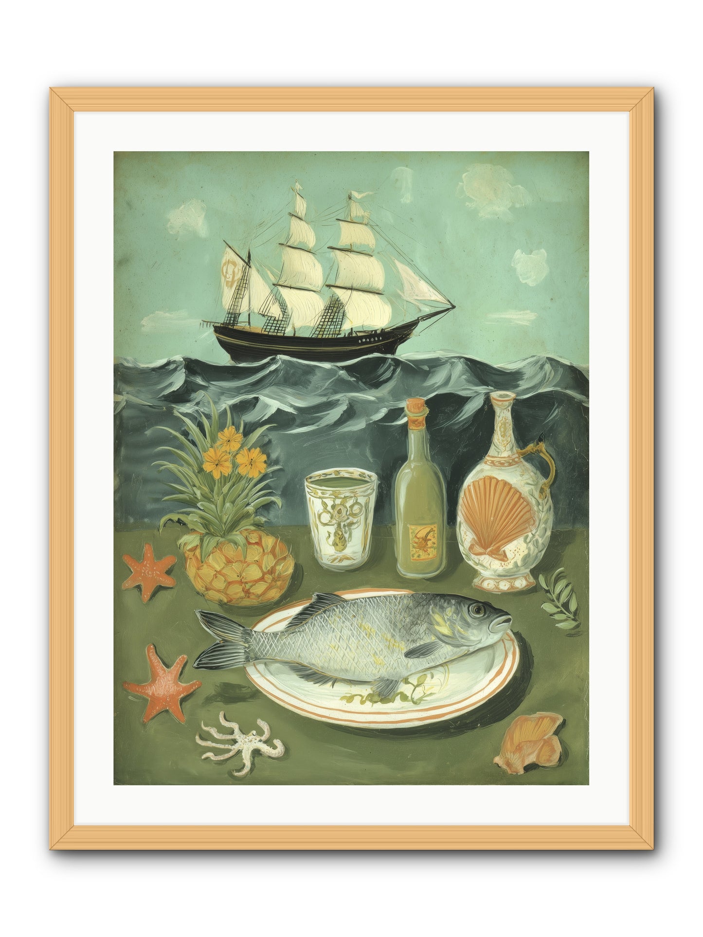 Sea Captain's Log -- Framed Print - Natural 24x32