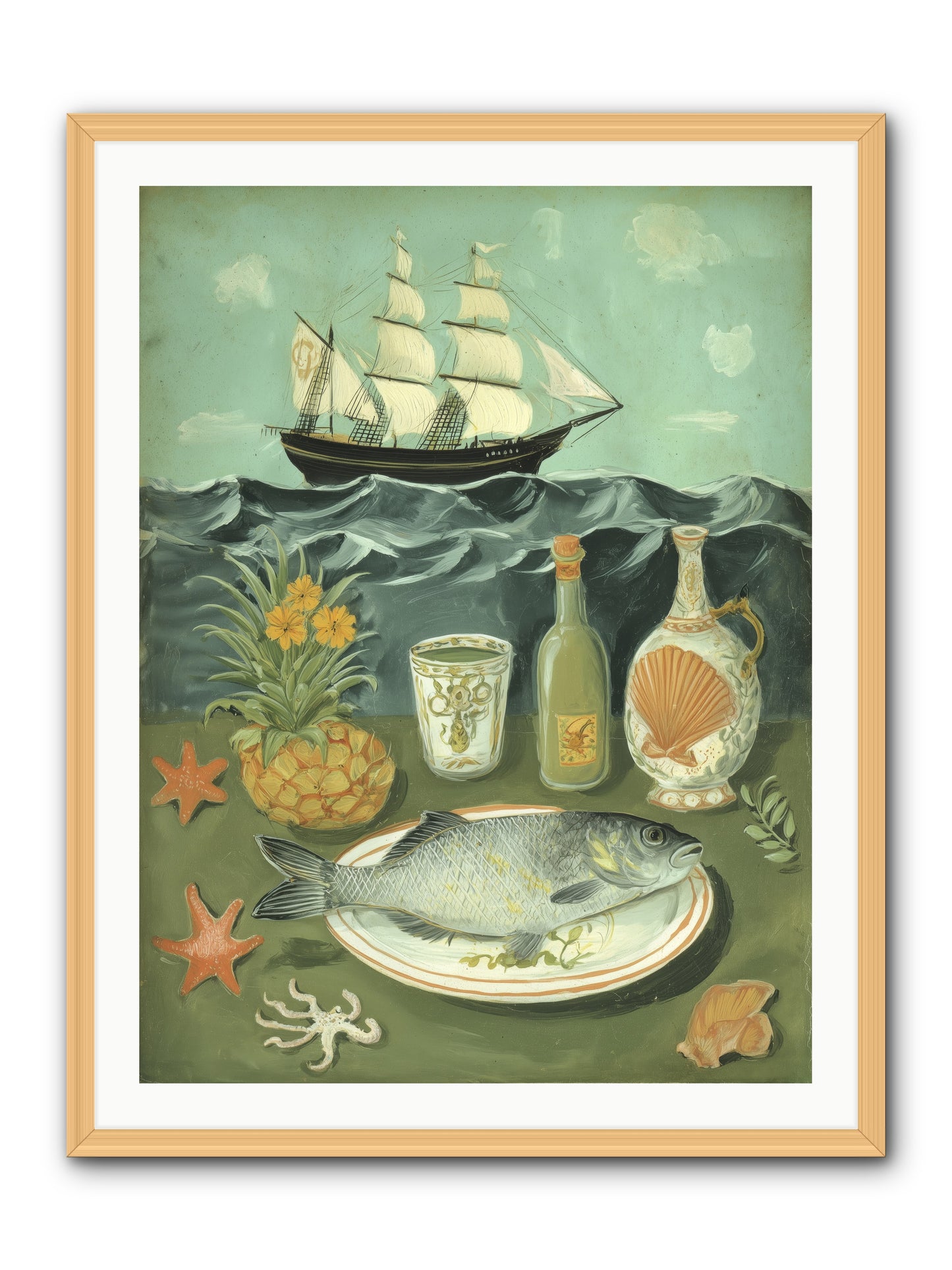 Sea Captain's Log -- Framed Print - Natural 30x40