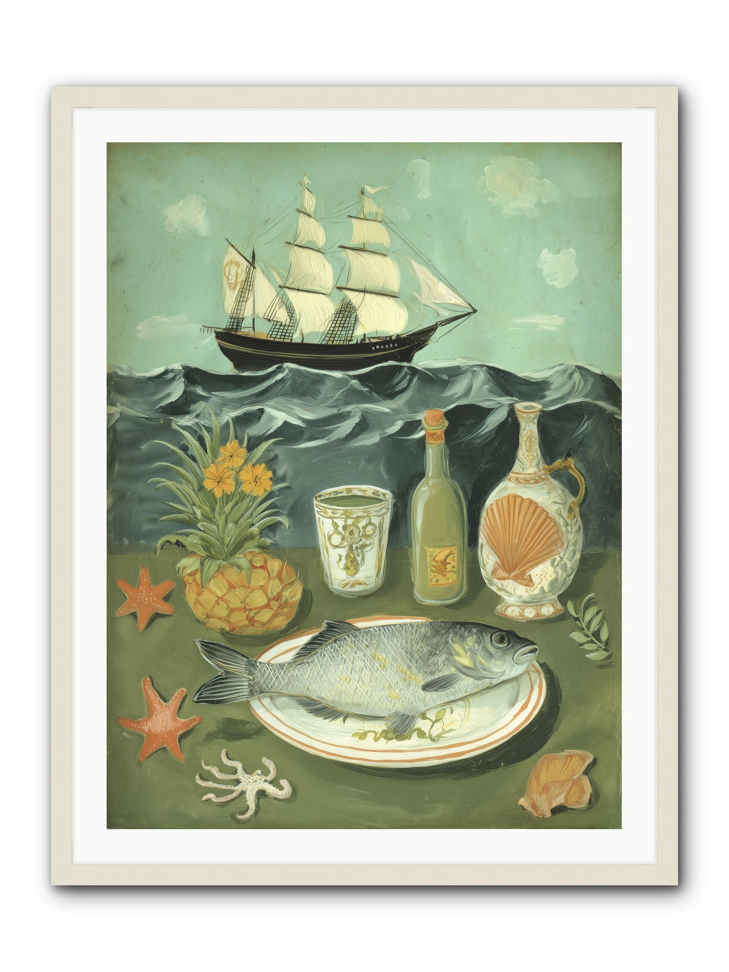 Sea Captain's Log -- Framed Print - White 30x40