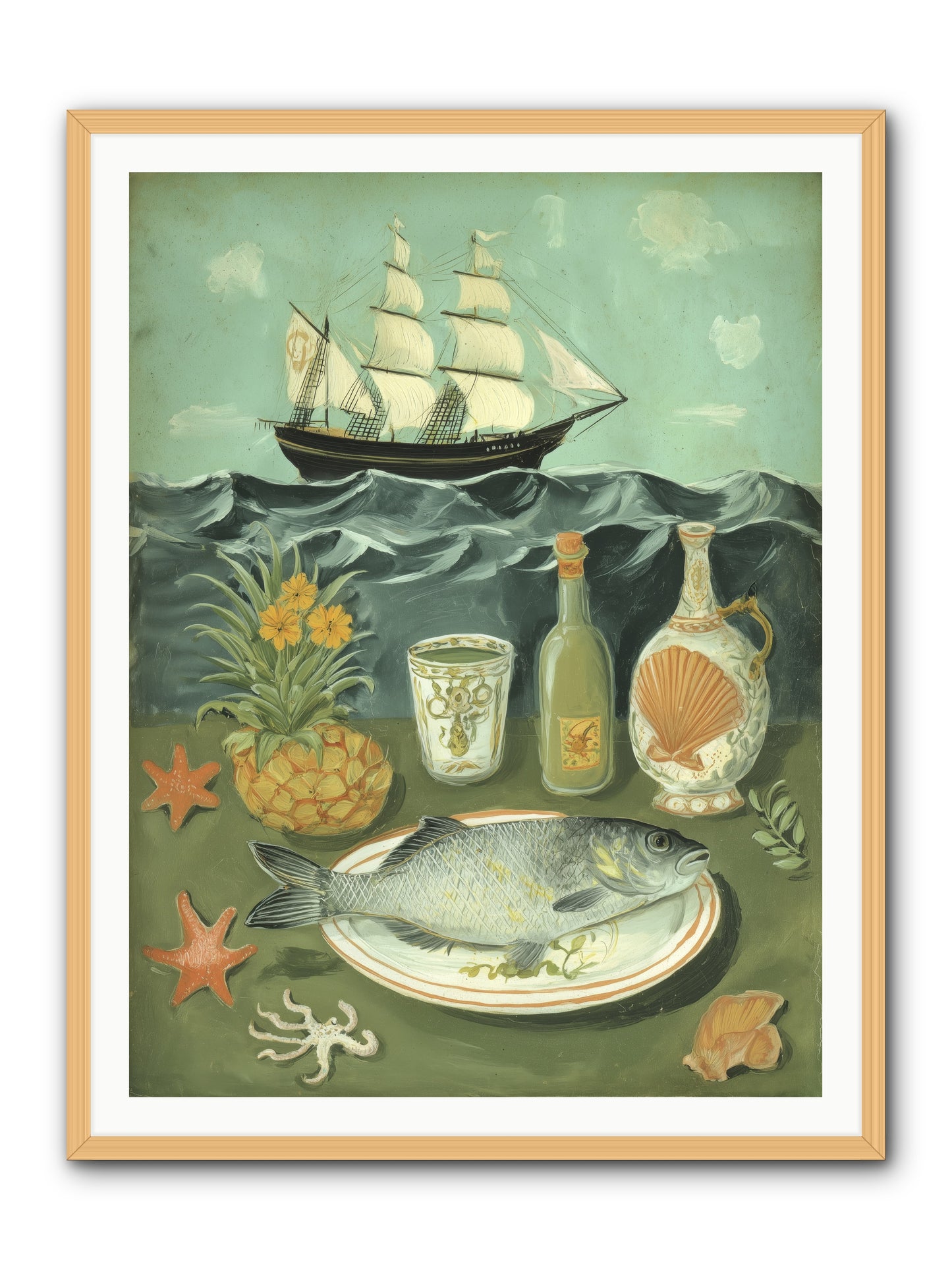 Sea Captain's Log -- Framed Print - Natural 36x48