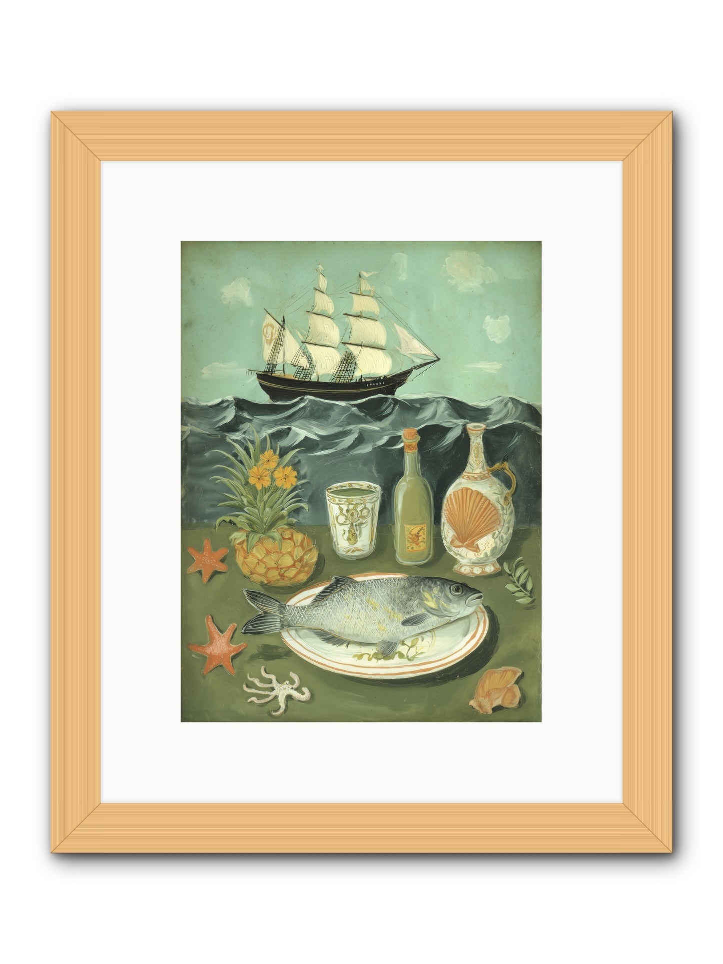 Sea Captain's Log -- Framed Print - Natural 9x12