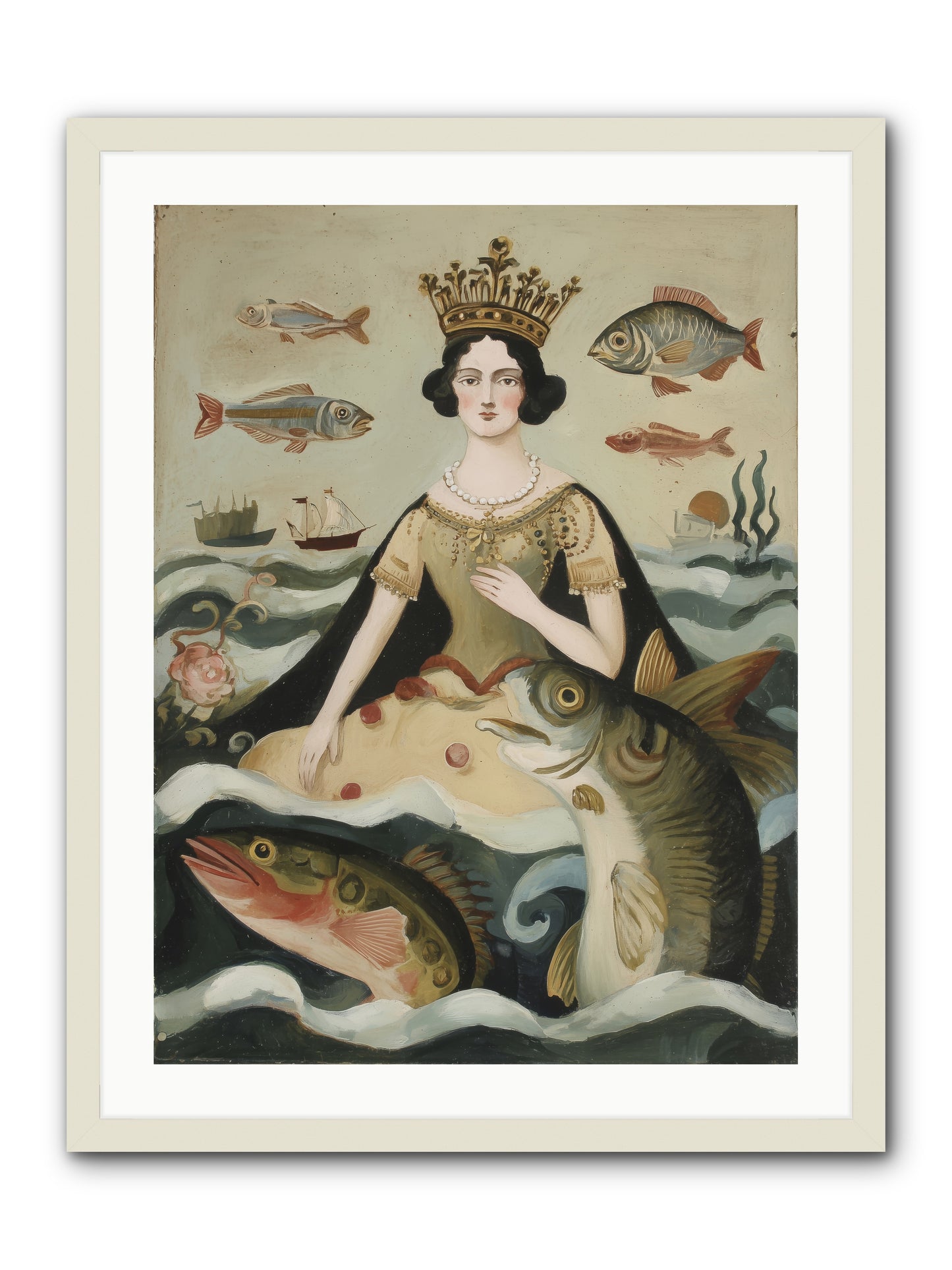Sea Goddess Rising -- Framed Print - White 24x32