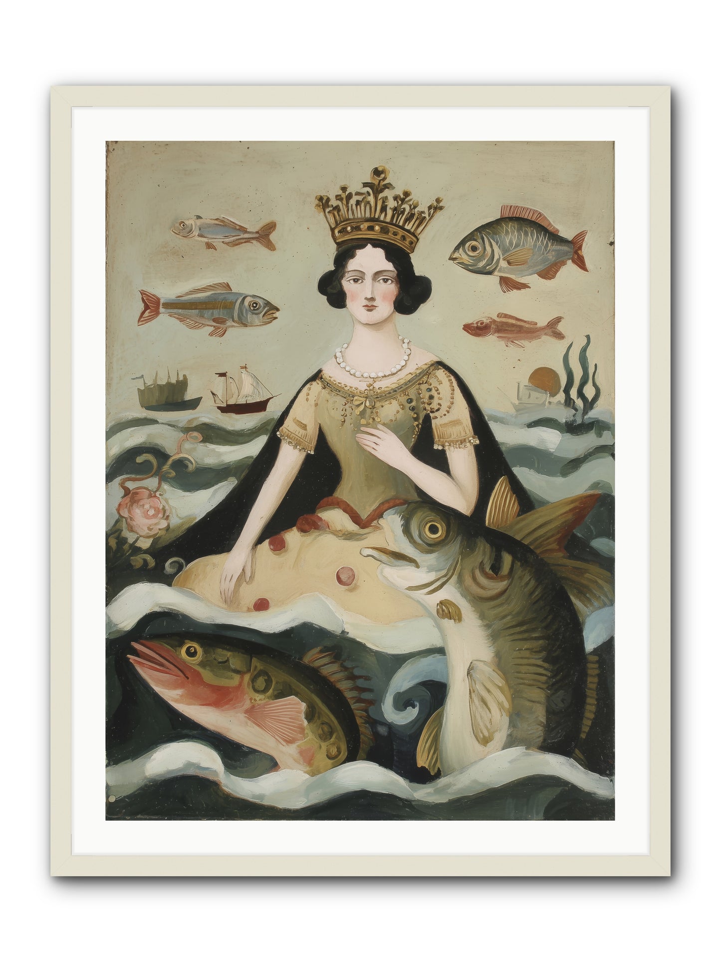 Sea Goddess Rising -- Framed Print - White 30x40