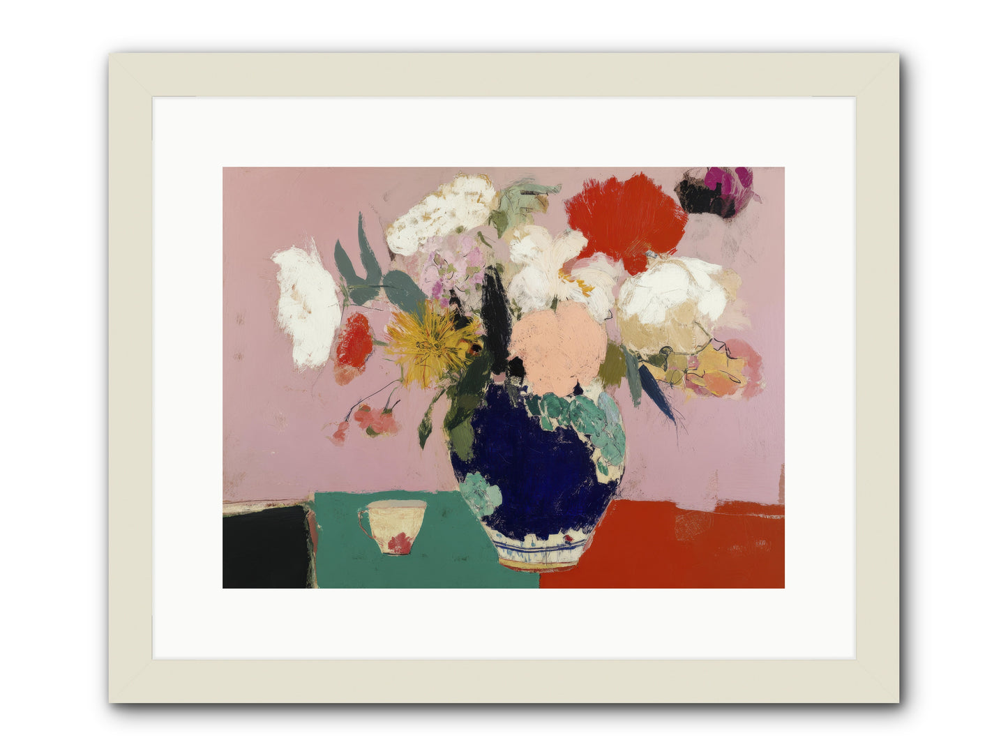 She Brought the Garden Inside -- Framed Print - White 16x12